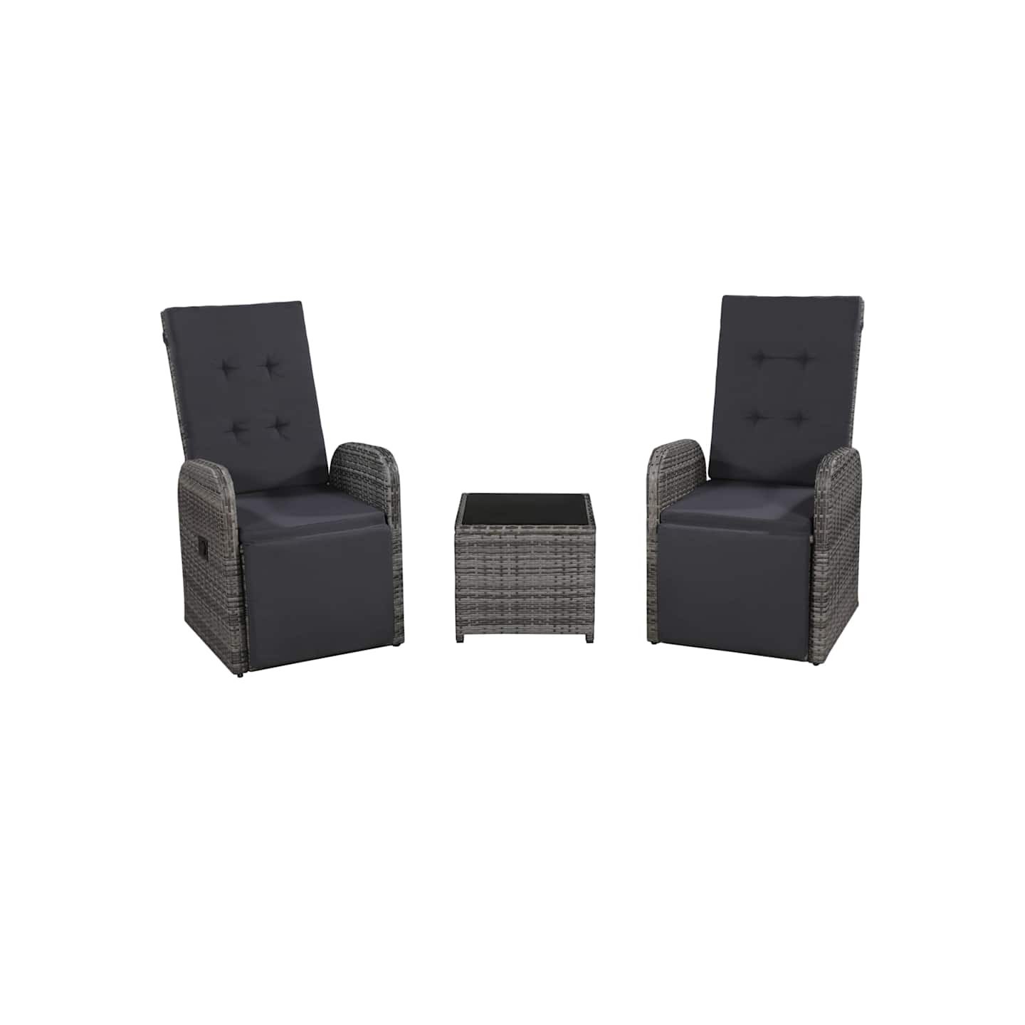 Ensemble de bistro 3 pcs avec coussins Résine tressée Gris