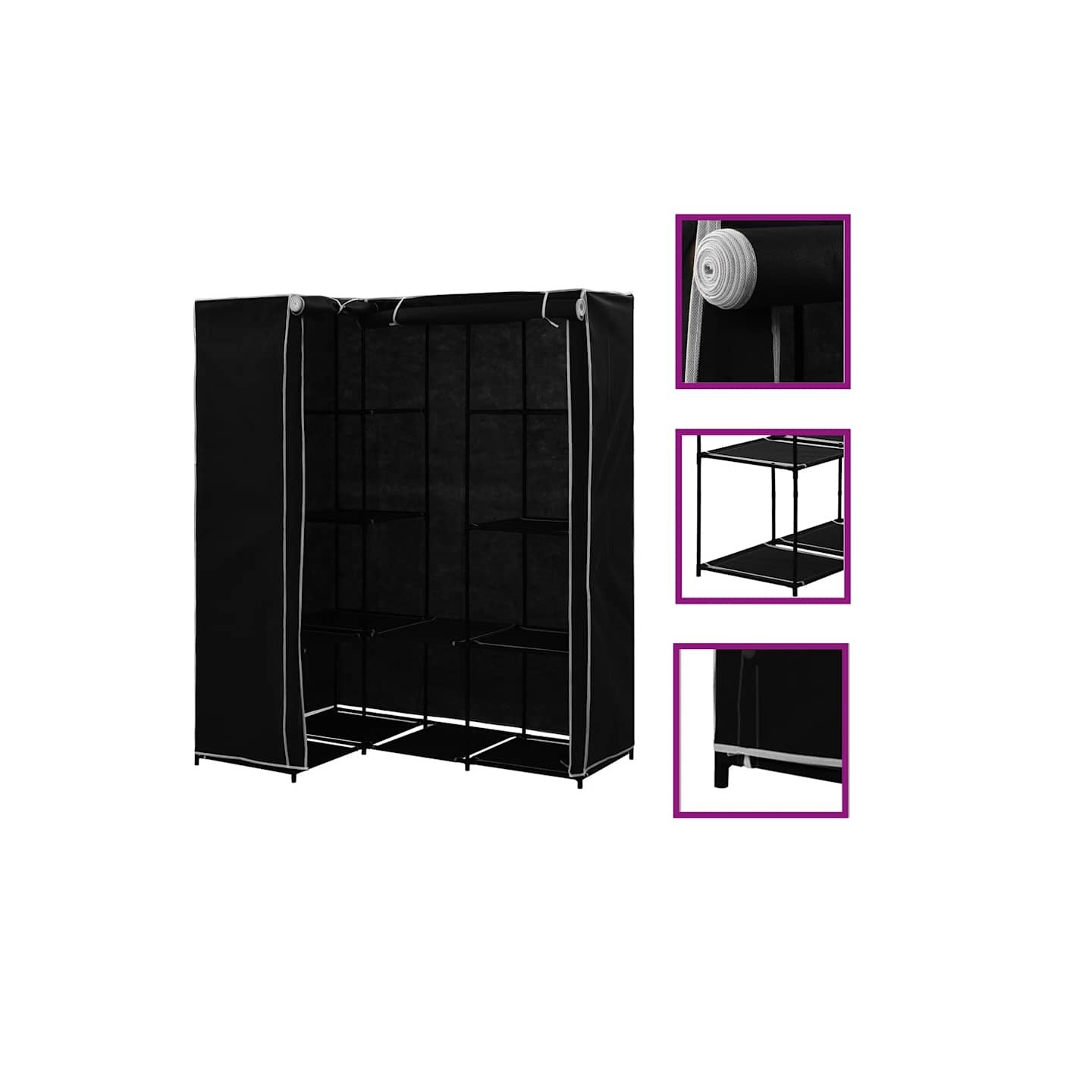 Garde-robe d'angle Noir 130x87x169 cm