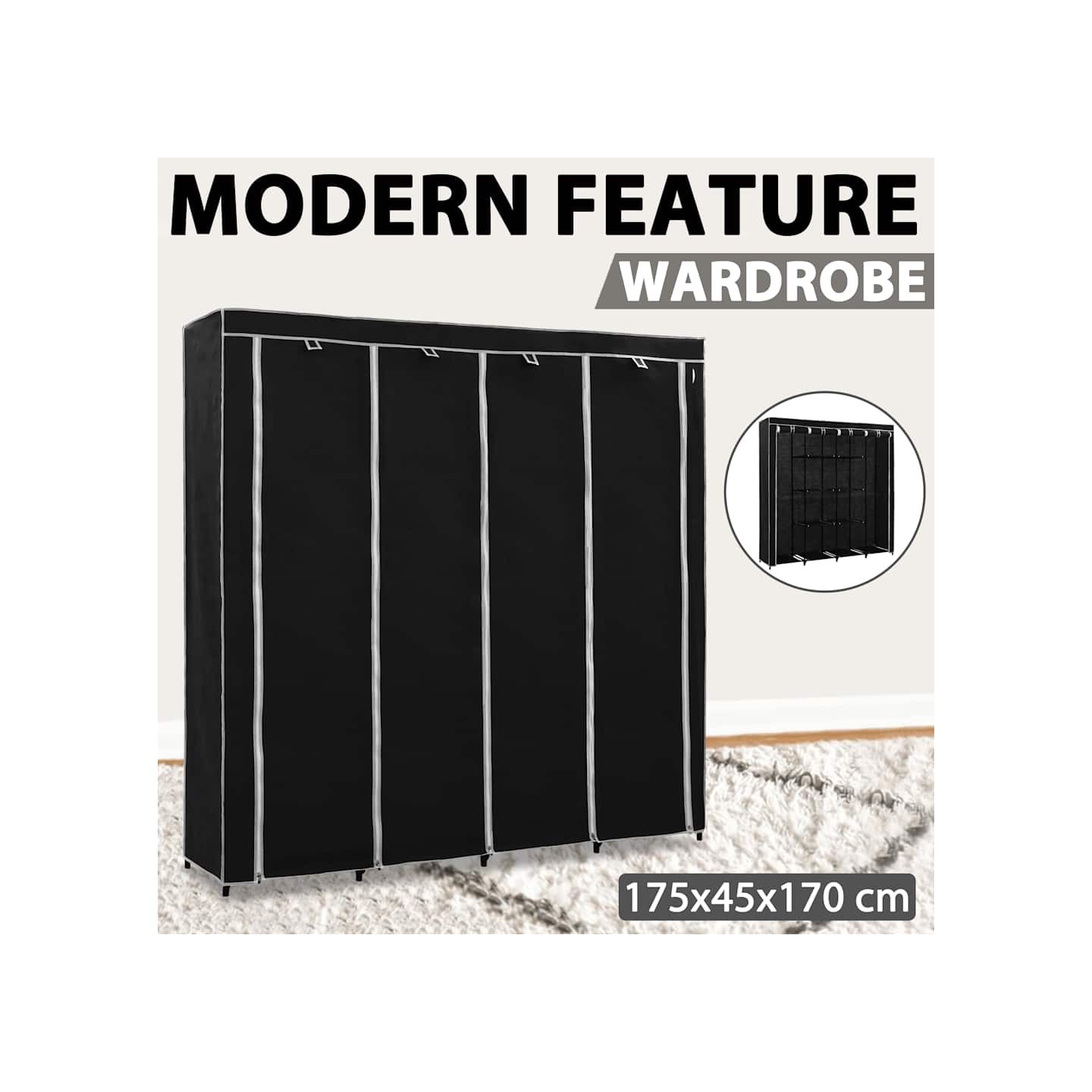 Garde-robe avec 4 compartiments Noir 175x45x170 cm