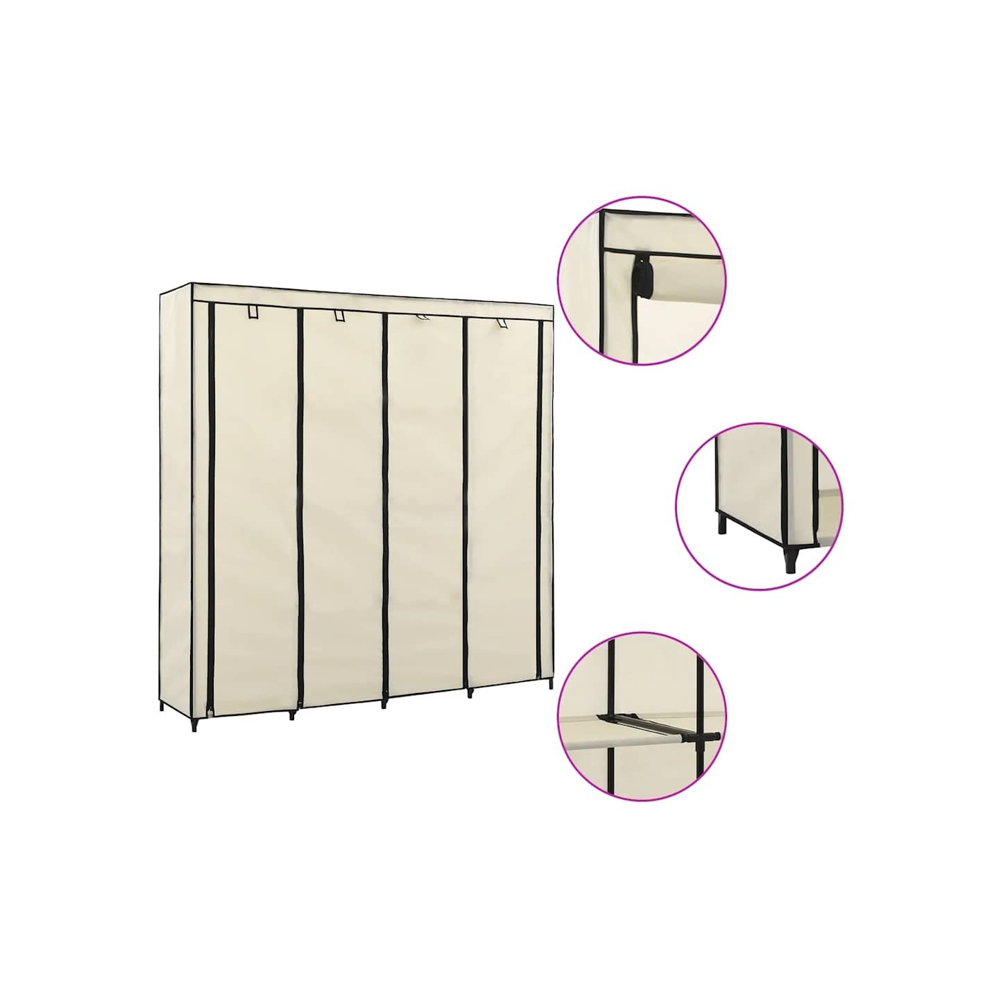 Garde-robe avec 4 compartiments Crème 175x45x170 cm