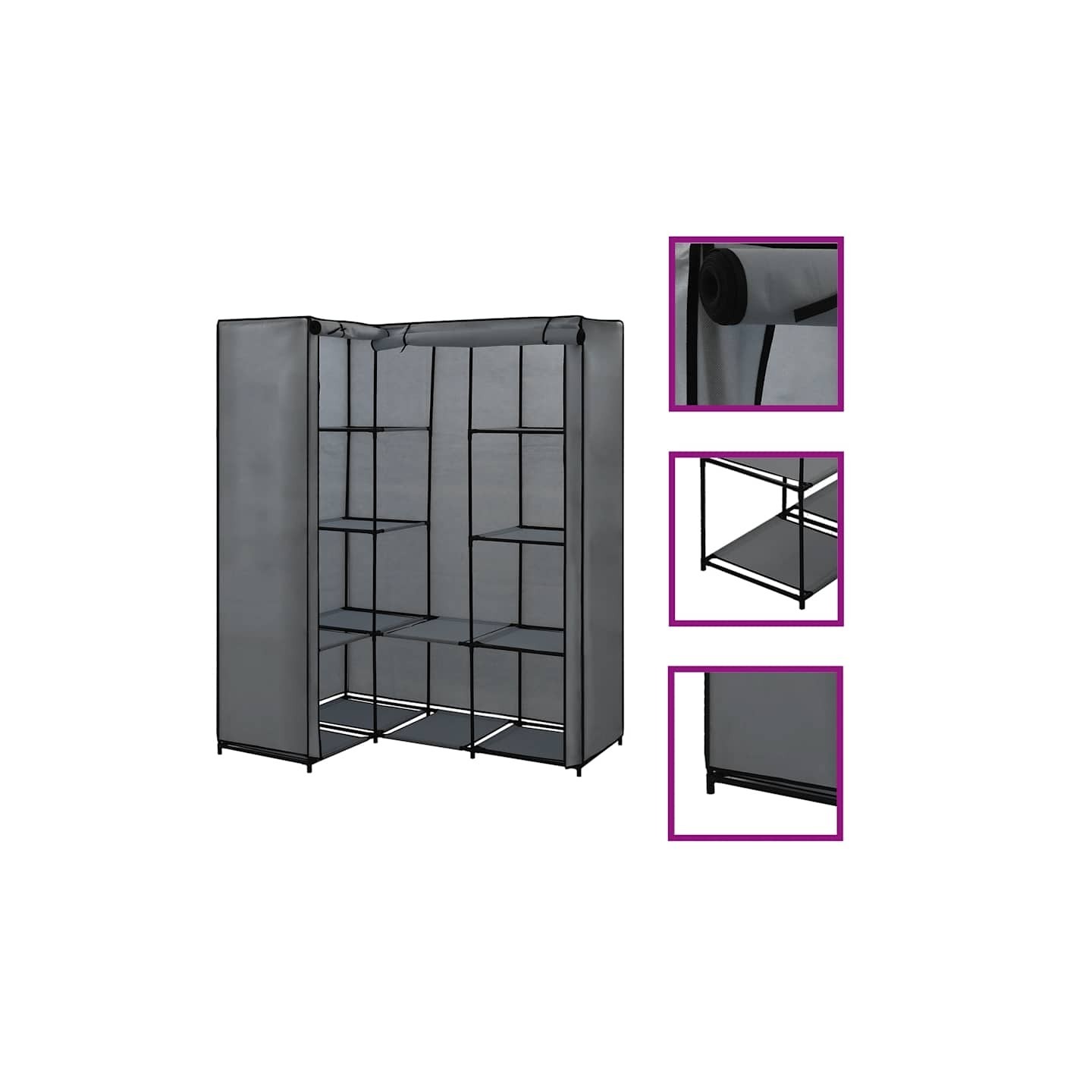 Garde-robe d'angle Gris 130 x 87 x 169 cm