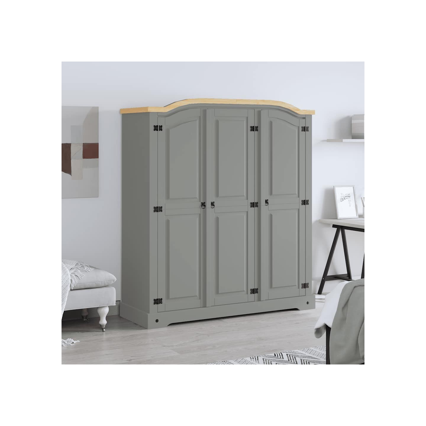 Garde-robe avec 3 portes Gamme Corona pin mexicain Gris