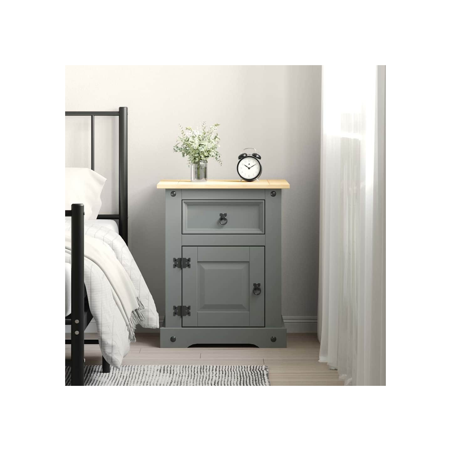 Table de chevet Gamme Corona pin mexicain Gris 53x39x67 cm