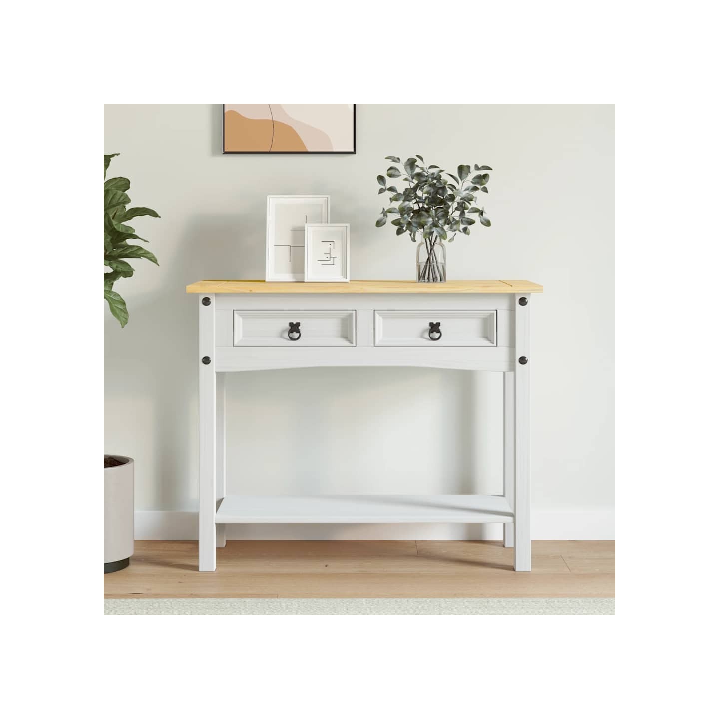 Table console Gamme Corona Pin mexicain Blanc 90x34,5x73 cm