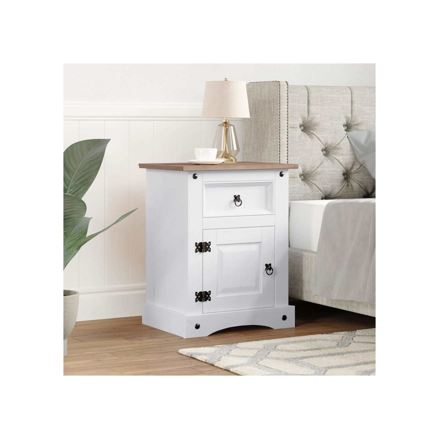 Table de chevet Gamme Corona pin mexicain Blanc 53x39x67 cm