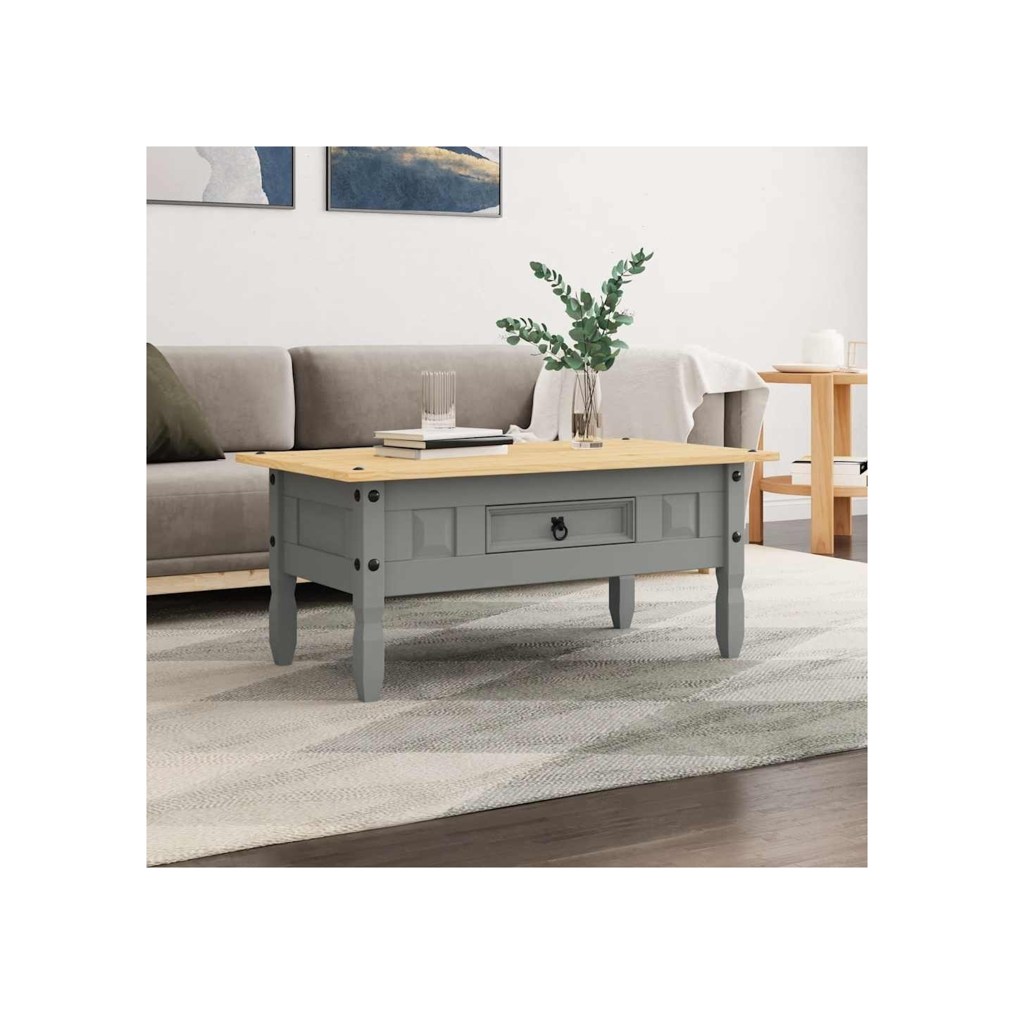 Table basse Pin mexicain Gamme Corona Gris 100x55x44 cm