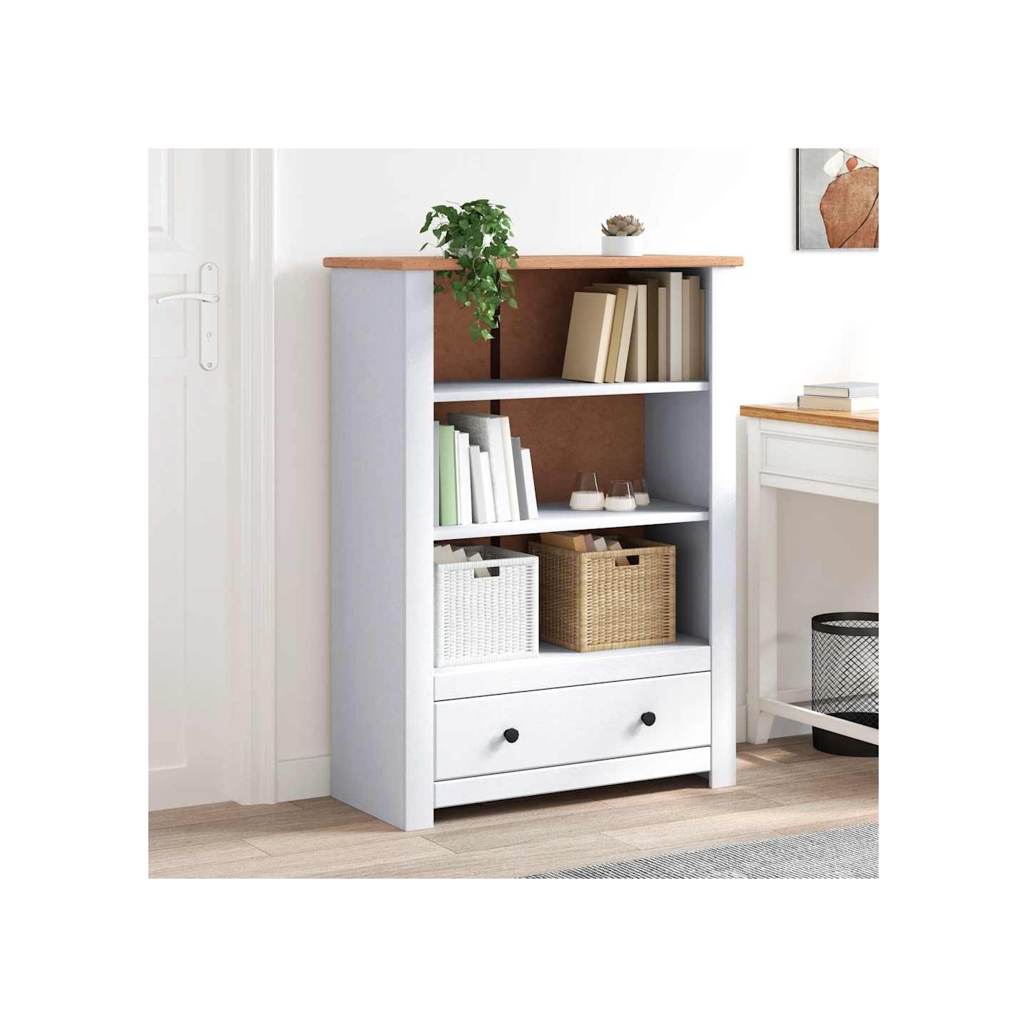 Bibliothèque Blanc 80x35x110 cm Pin massif Assortiment Panama