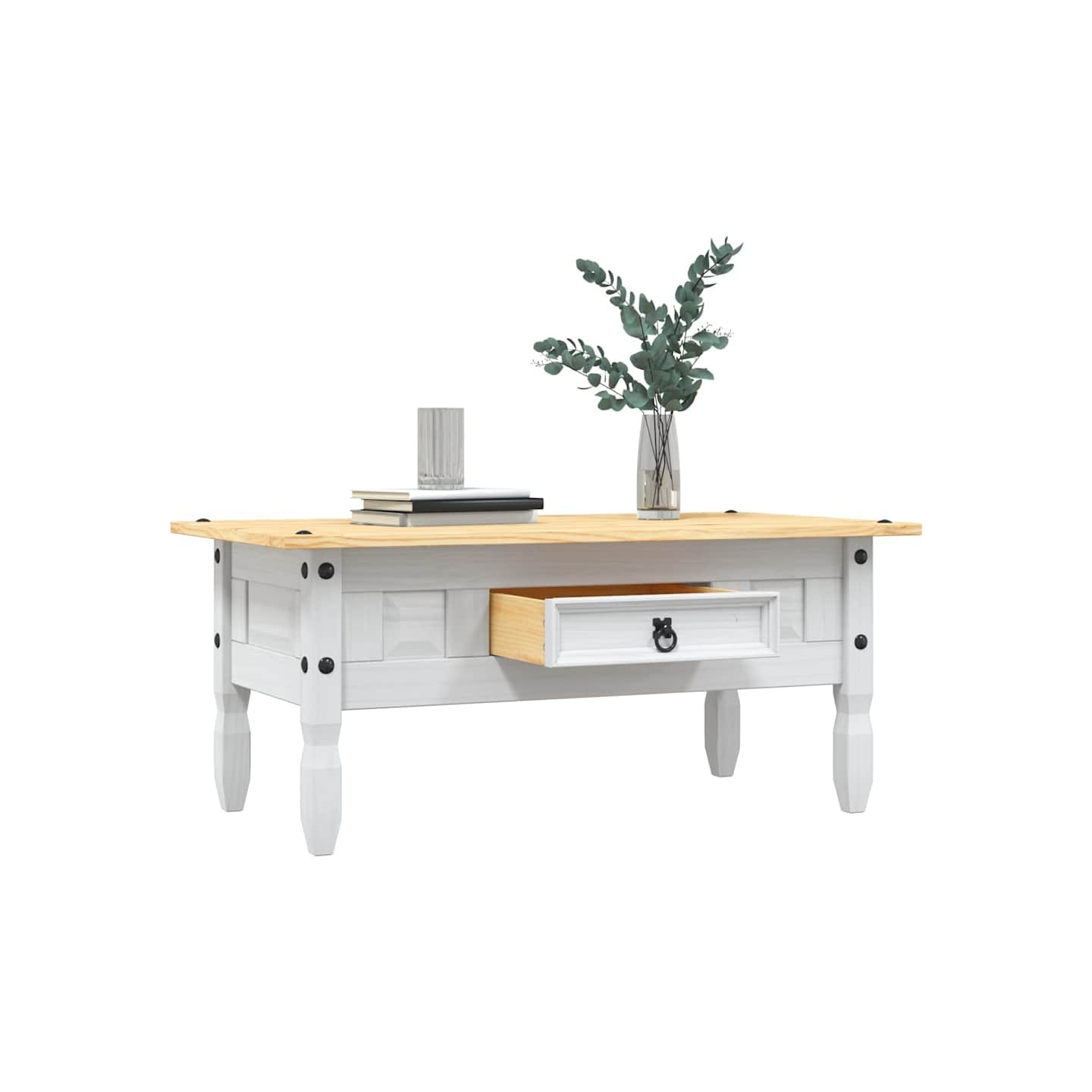 Table basse Pin mexicain Gamme Corona Blanc 100x55x44 cm