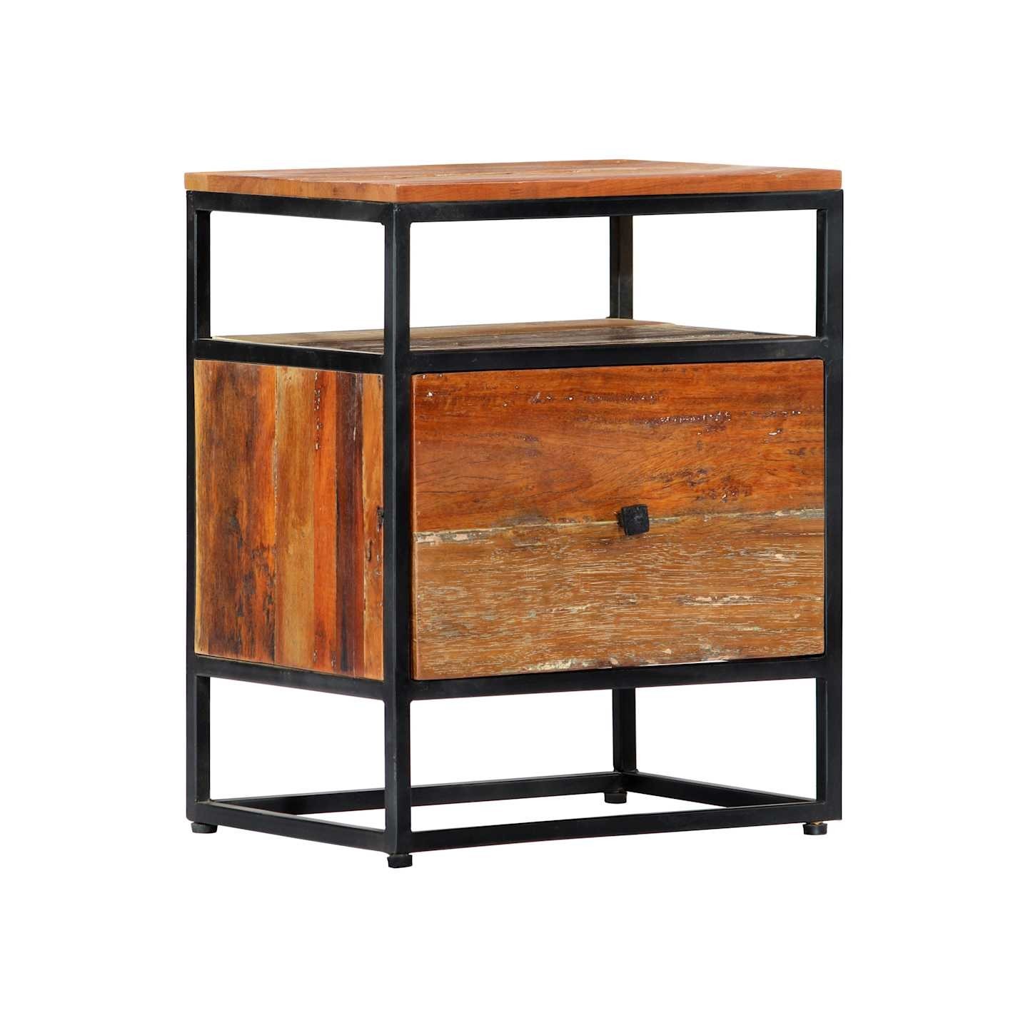 Table de chevet 40 x 30 x 50 cm Bois de récupération et acier