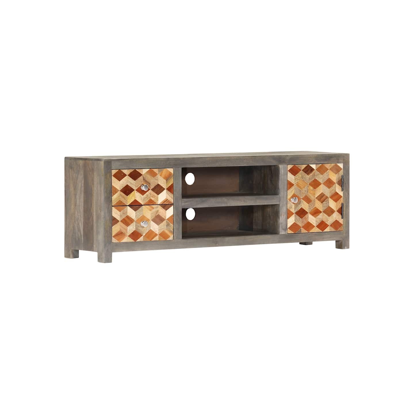 Meuble TV Gris 120 x 30 x 40 cm Bois massif de manguier