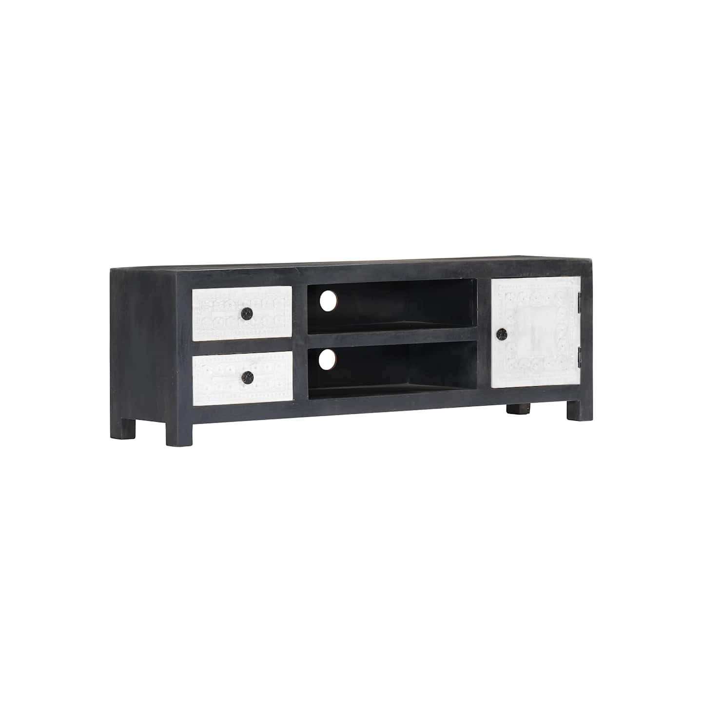 Meuble TV sculpté à la main Gris et blanc 120x30x40 cm Manguier