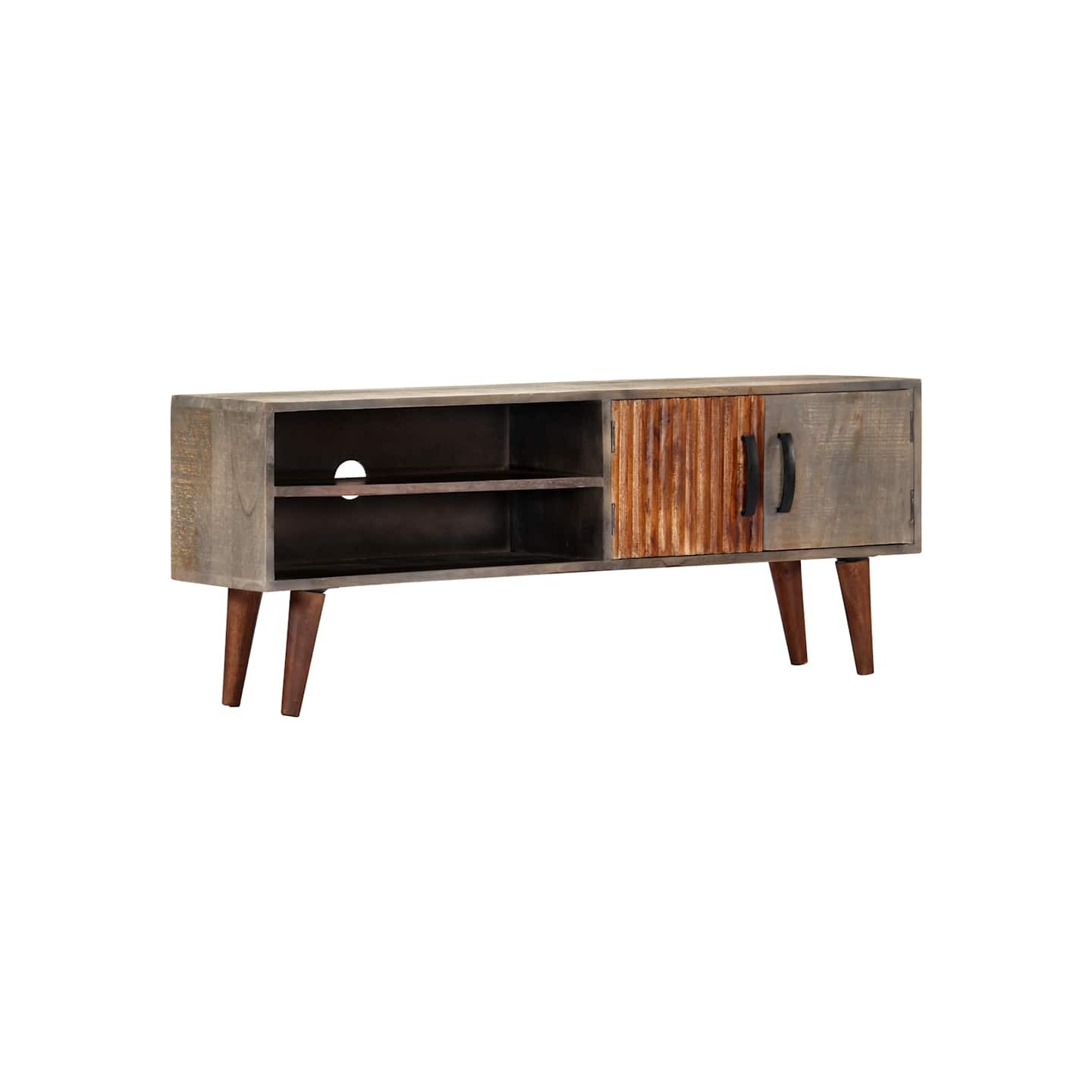 Meuble TV Gris 130x30x46 cm Bois massif de manguier brut