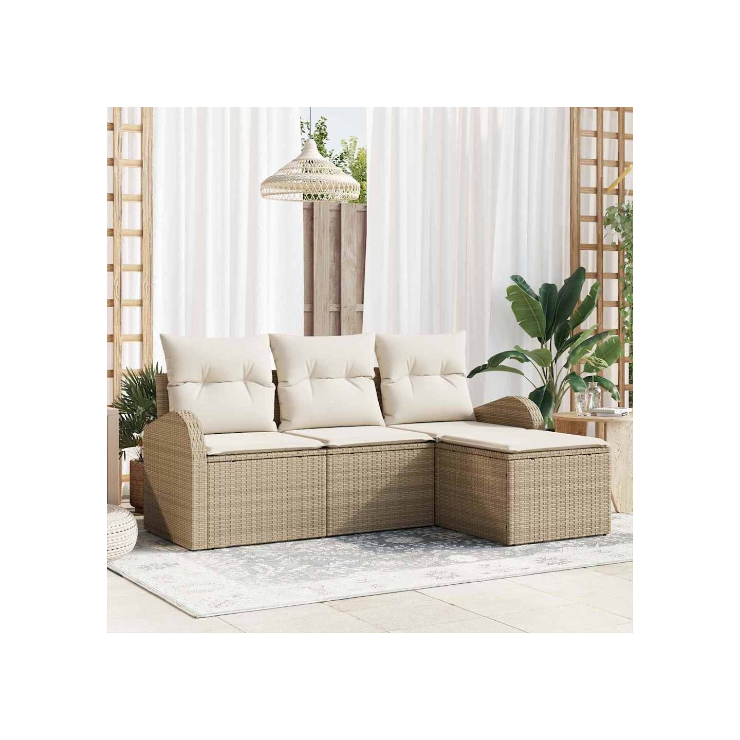 Ensemble de Canapés 4 pc Beige et blanc polyrotin