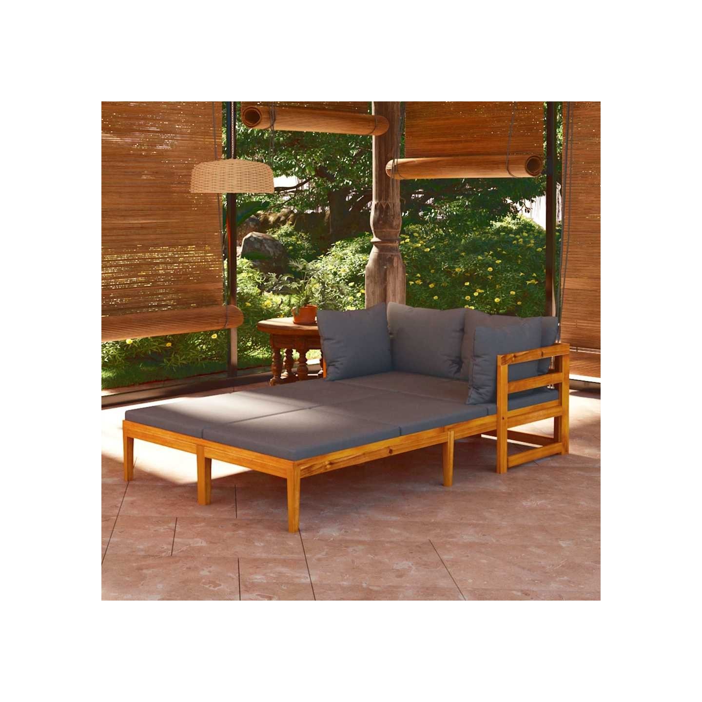 Chaises longues coussins gris foncé lot de 2 Bois acacia solide