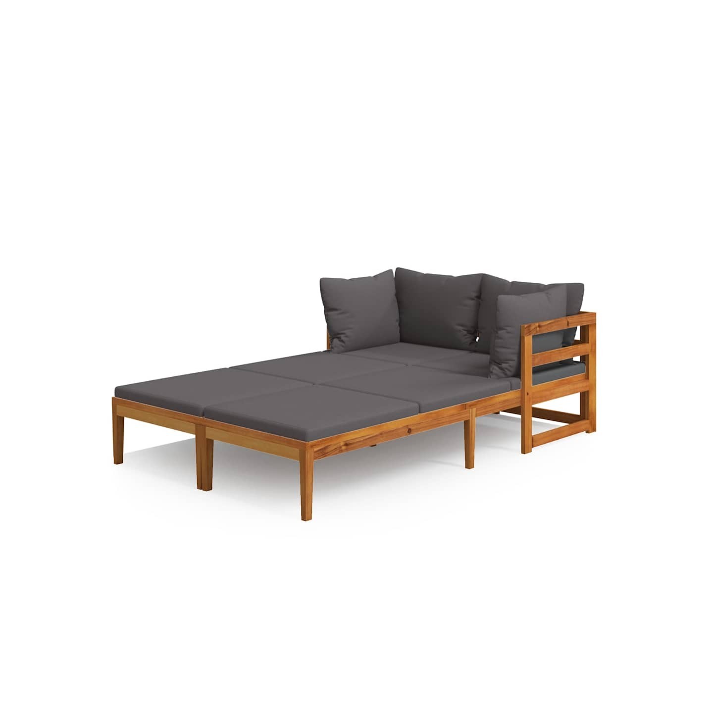 Chaises longues coussins gris foncé lot de 2 Bois acacia solide