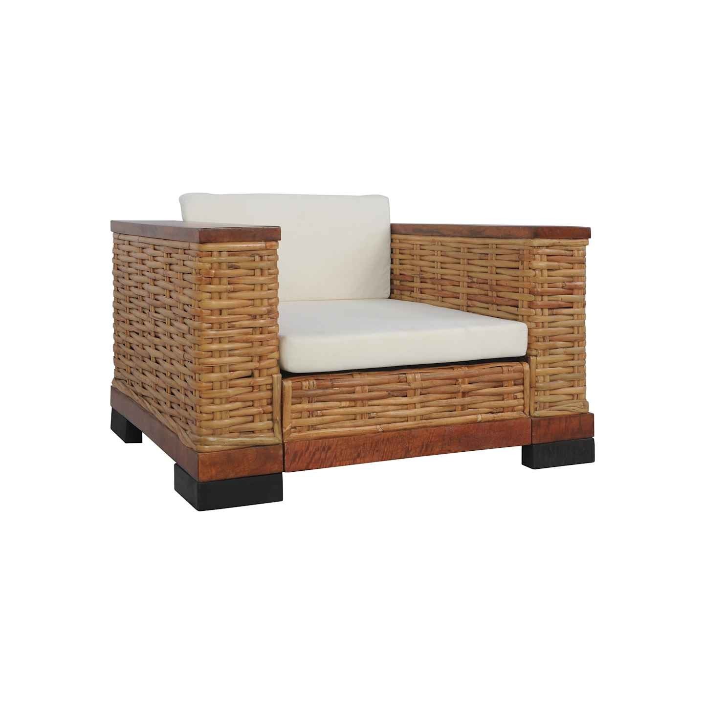Fauteuil avec coussins Marron Rotin naturel