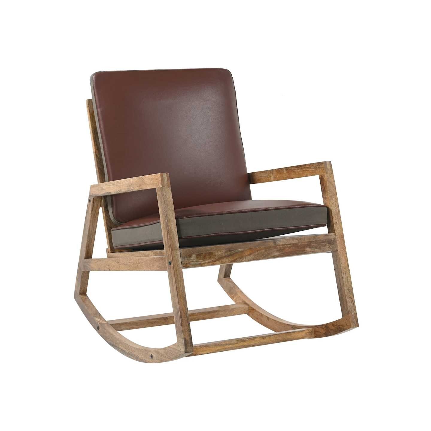 Chaise à bascule Marron Cuir véritable et manguier massif