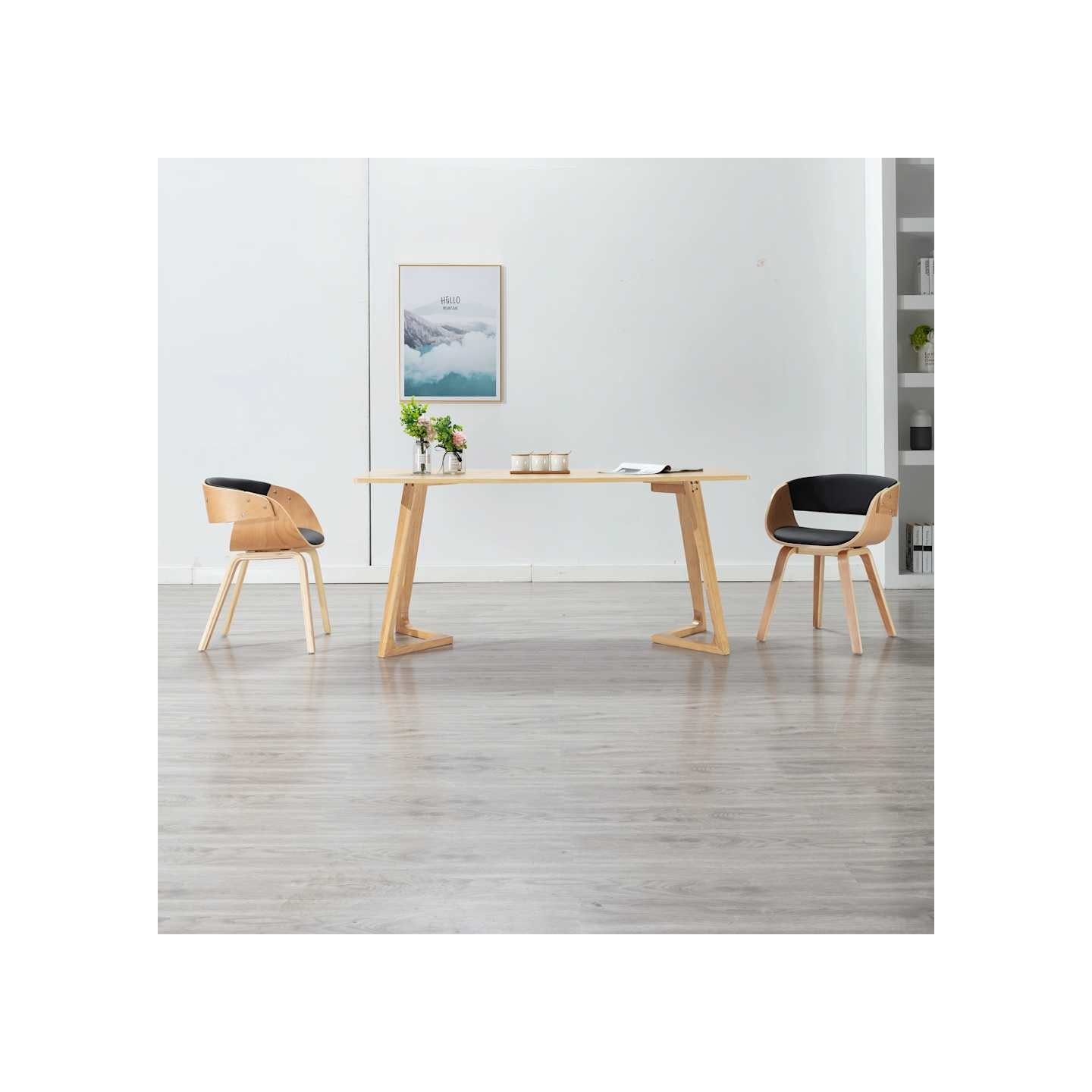 Chaise de salle à manger noir bois courbé et similicuir