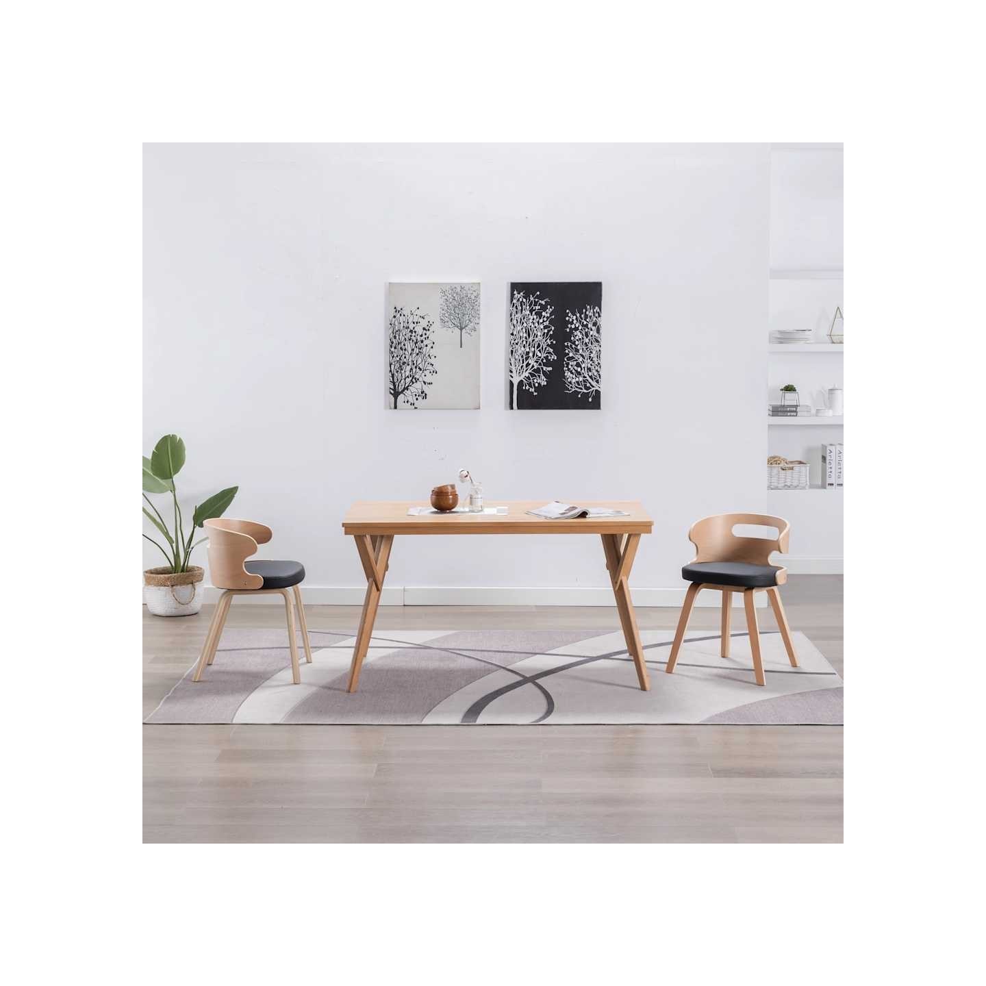 Chaises à manger lot de 2 noir bois courbé et similicuir
