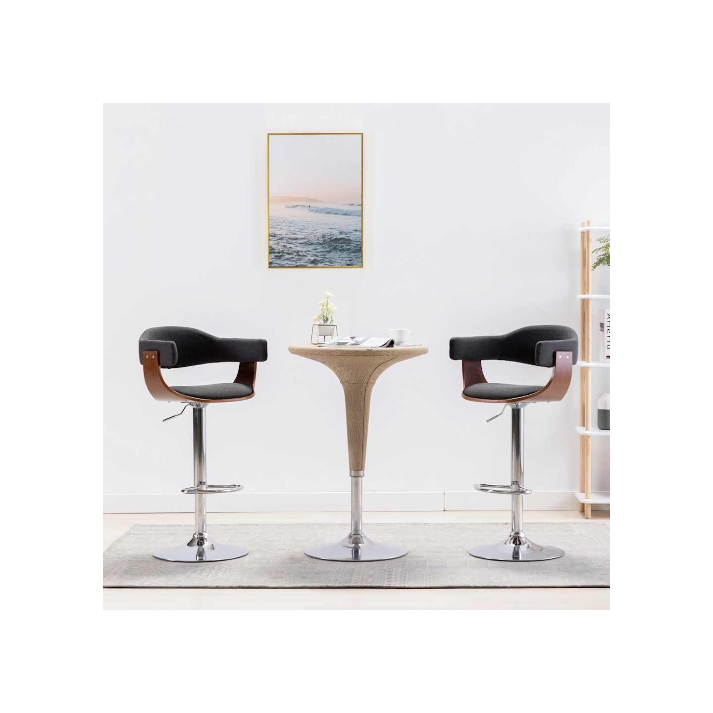 Tabourets de bar lot de 2 gris bois courbé et tissu