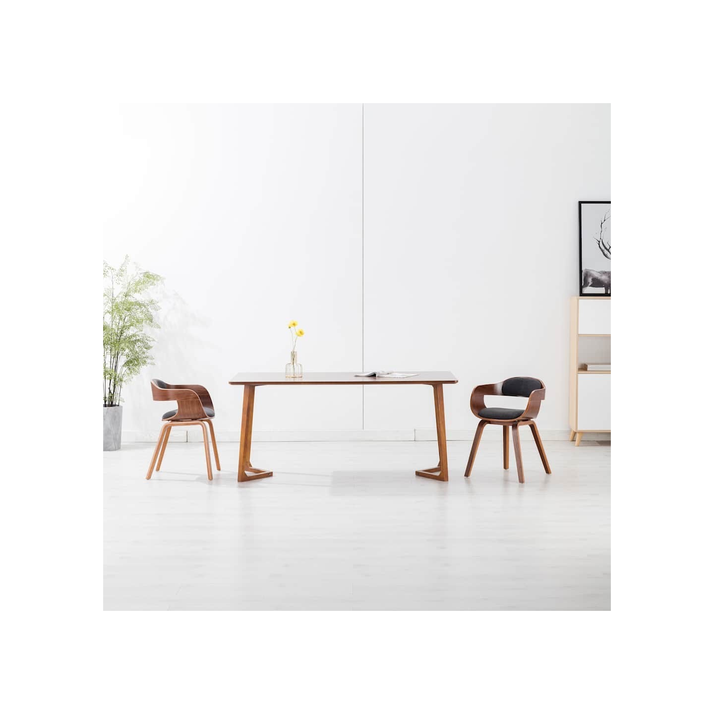 Chaise de salle à manger Gris foncé Tissu et bois courbé