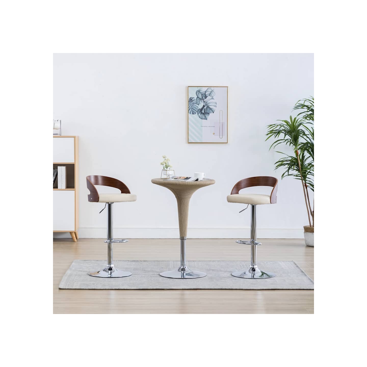 Tabourets de bar lot de 2 crème similicuir et bois courbé