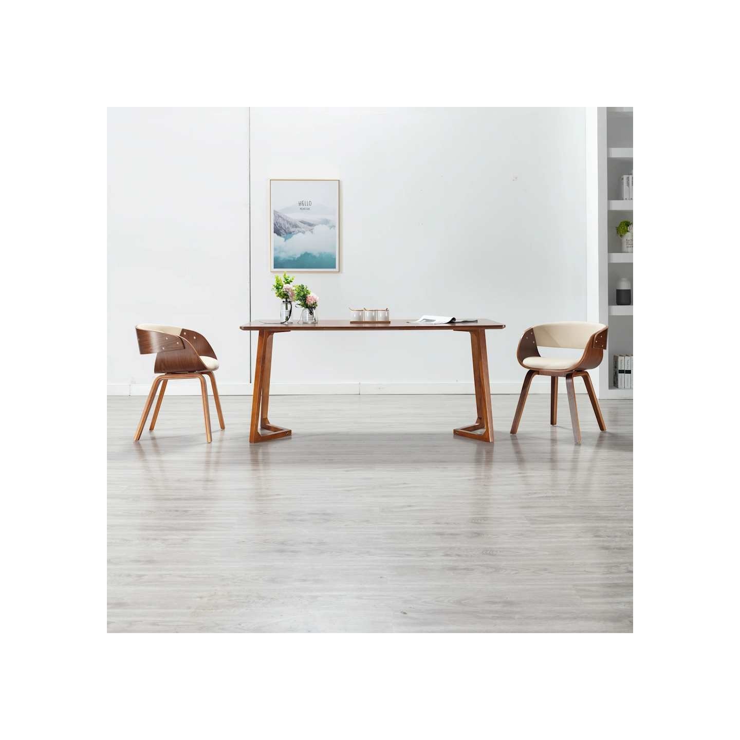 Chaise à manger crème bois courbé et similicuir