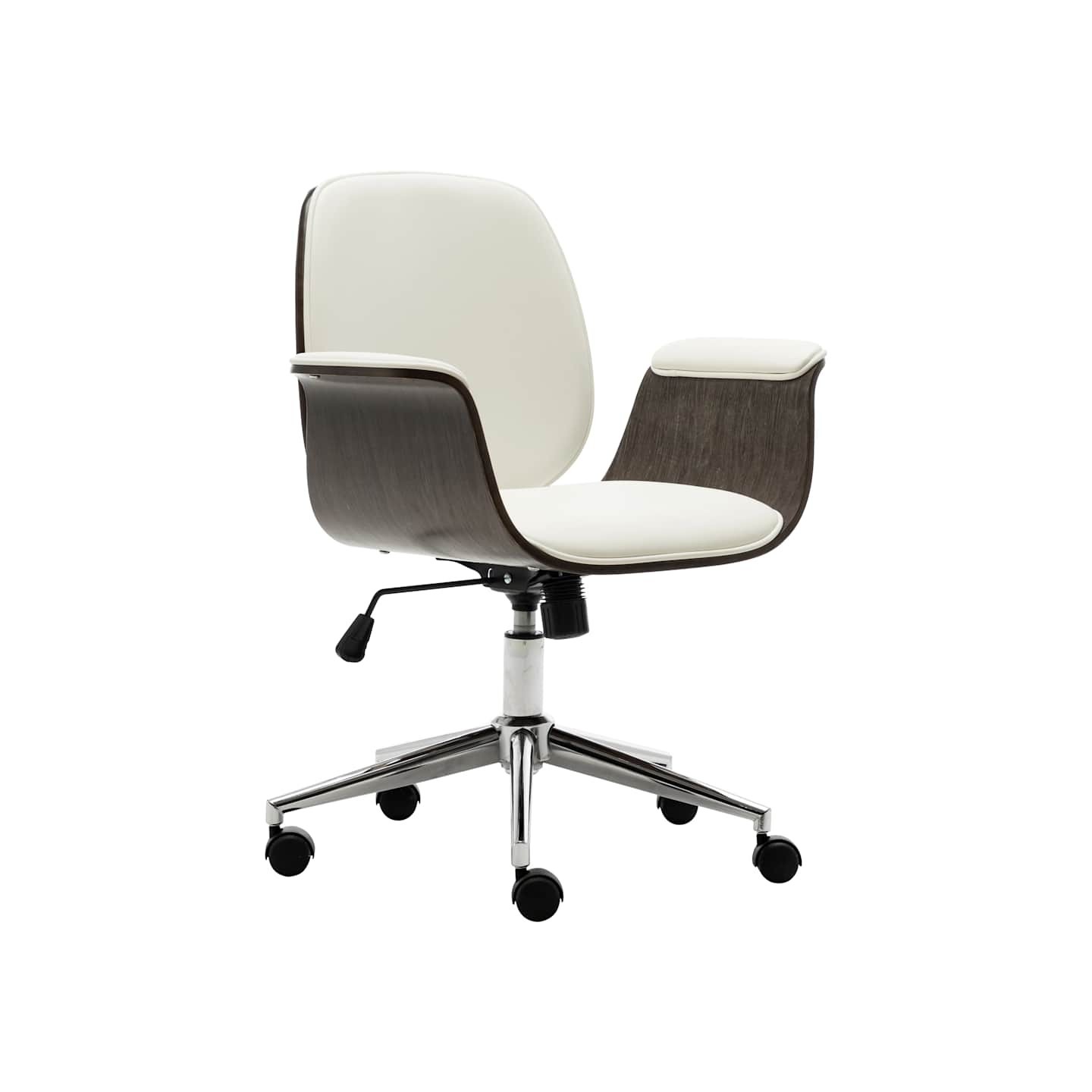 Chaise de bureau Blanc Bois courbé et similicuir