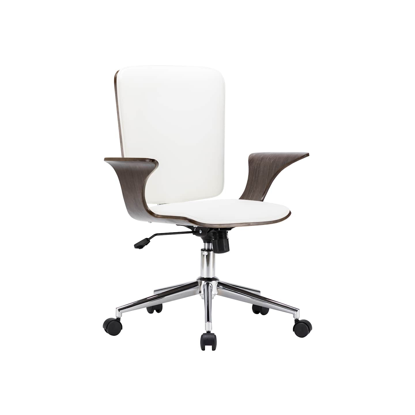 Chaise pivotante de bureau Blanc Similicuir et bois courbé