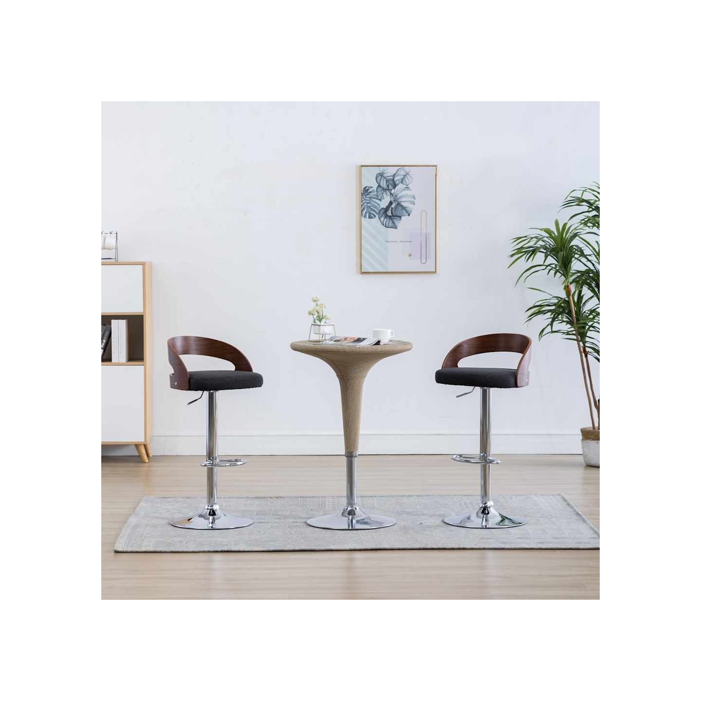Tabourets de bar lot de 2 gris foncé tissu et bois courbé