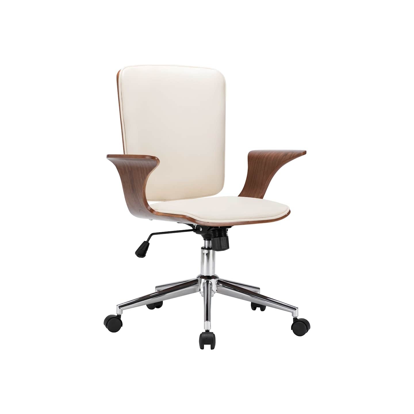 Chaise pivotante de bureau Crème Similicuir et bois courbé
