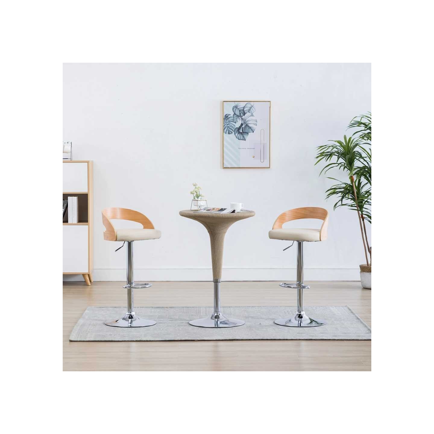 Tabourets de bar lot de 2 crème similicuir et bois courbé