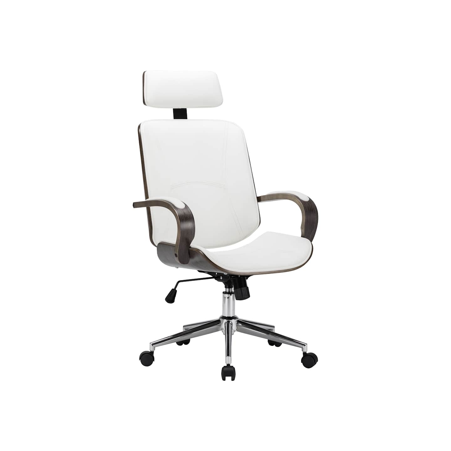 Chaise de bureau avec appuie-tête Blanc Similicuir et bois