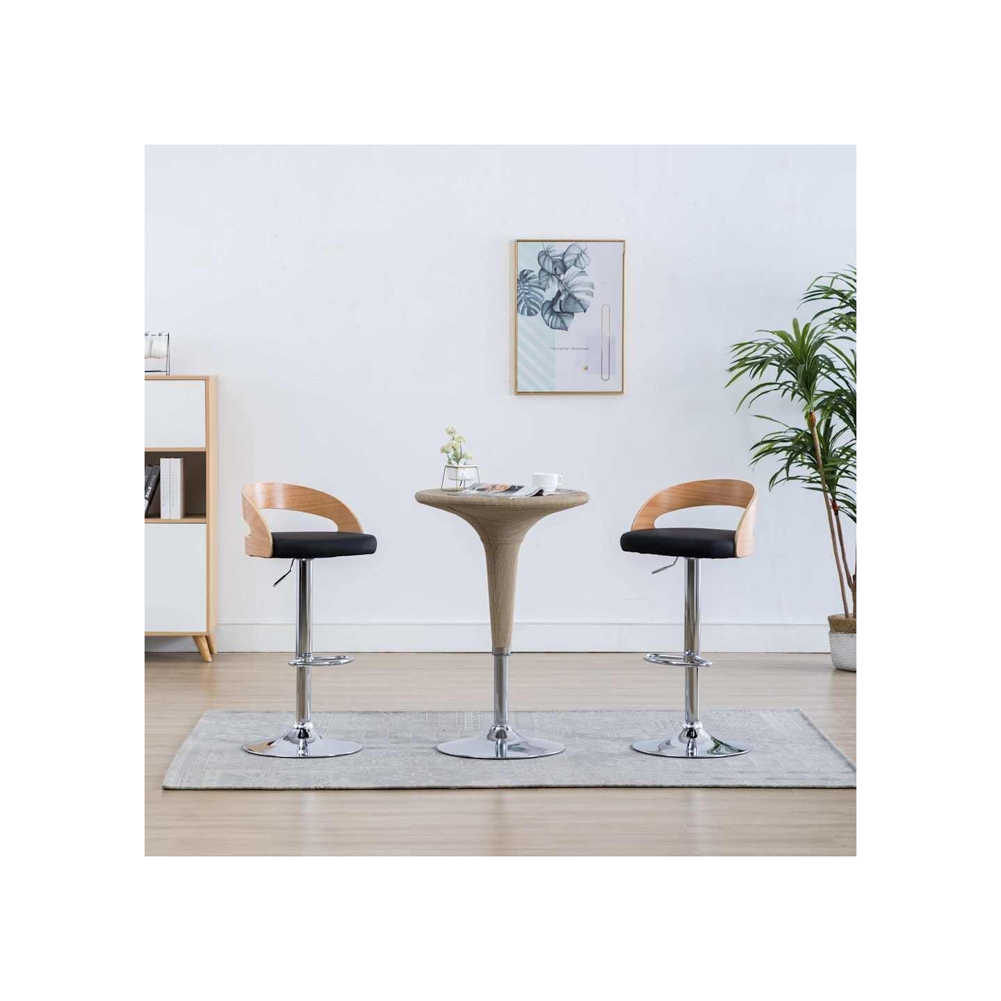 Tabourets de bar lot de 2 noir similicuir et bois courbé