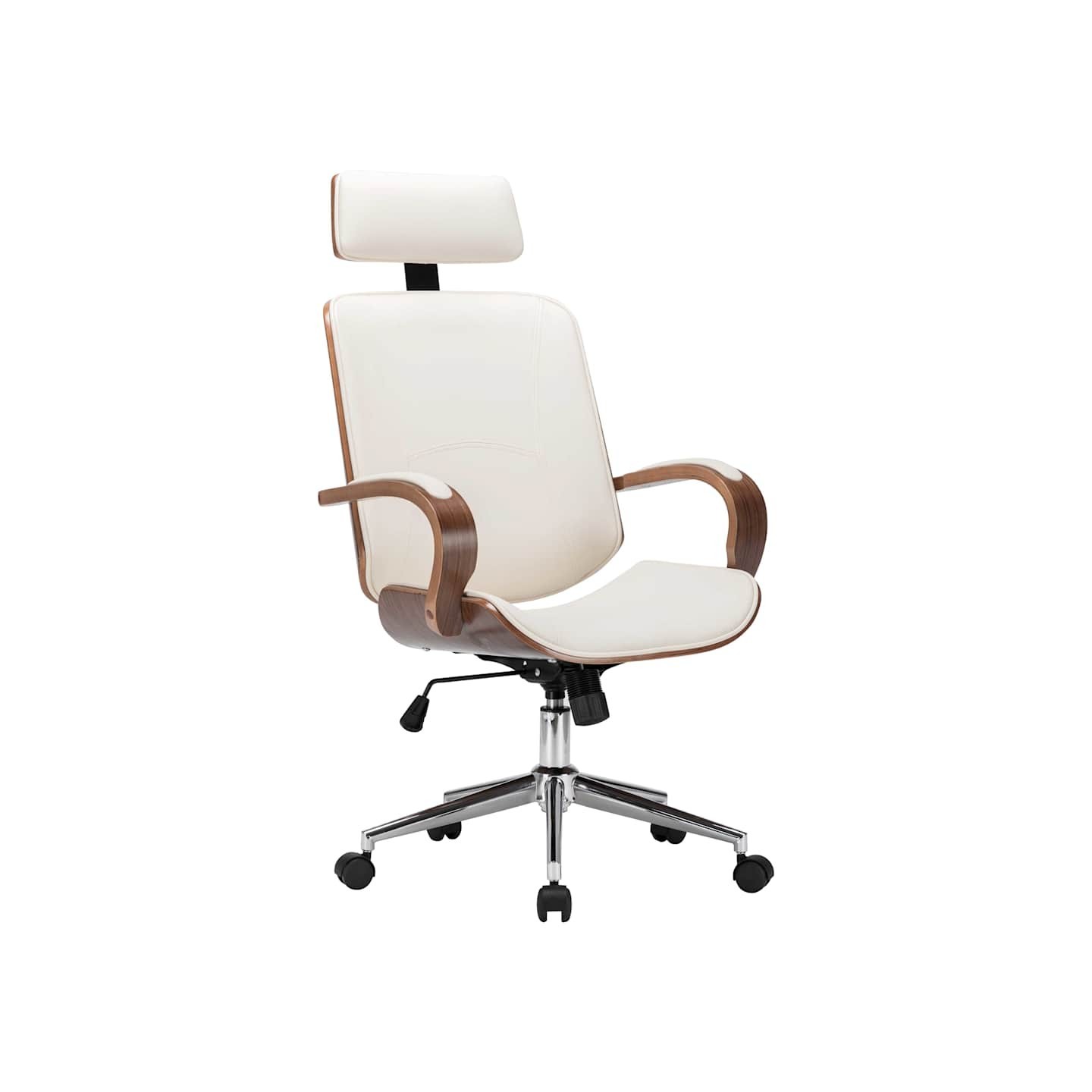 Chaise de bureau avec appuie-tête Crème Similicuir et bois