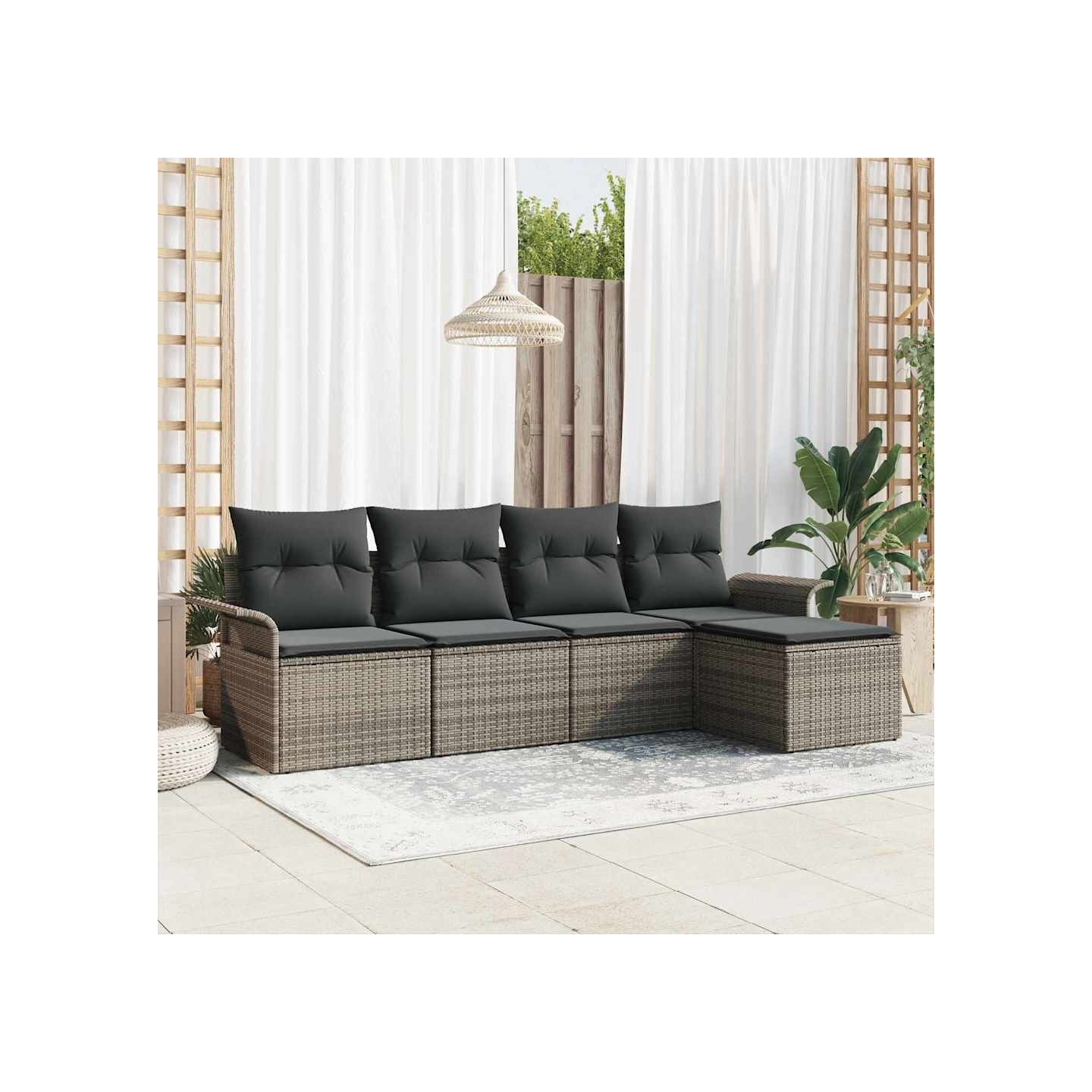 Canapé d’extérieur 5 pc Gris polyrotin