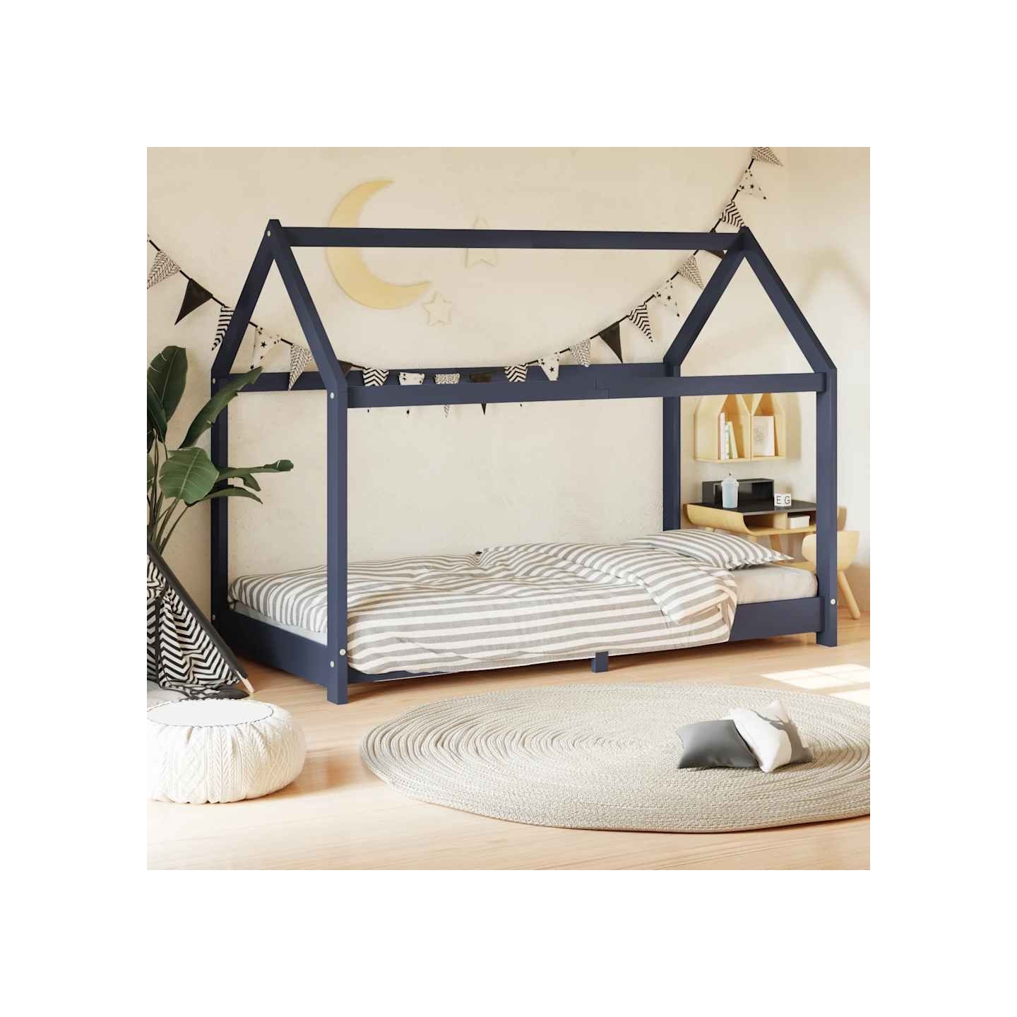 Cadre de lit d'enfant Gris Bois de pin massif 80x160 cm