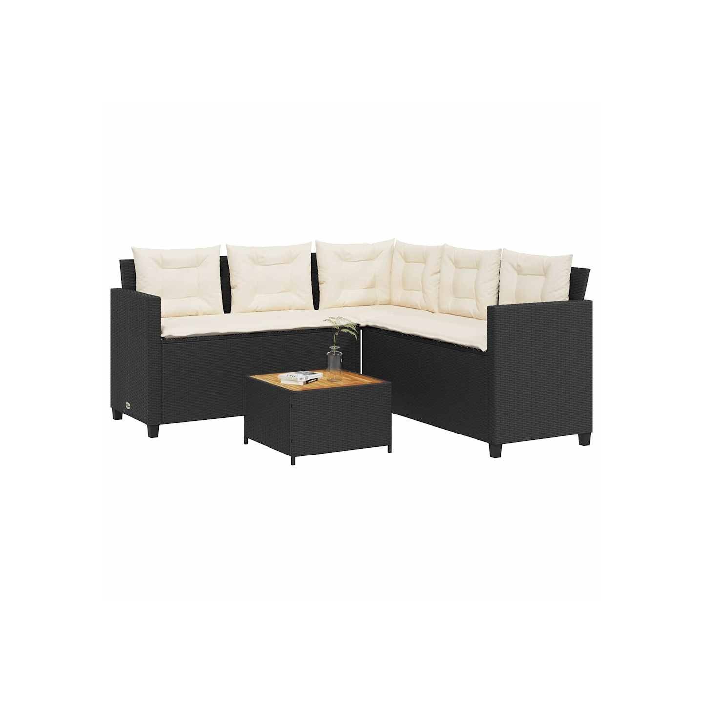 Canapé de jardin avec table et coussins en forme de L noir
