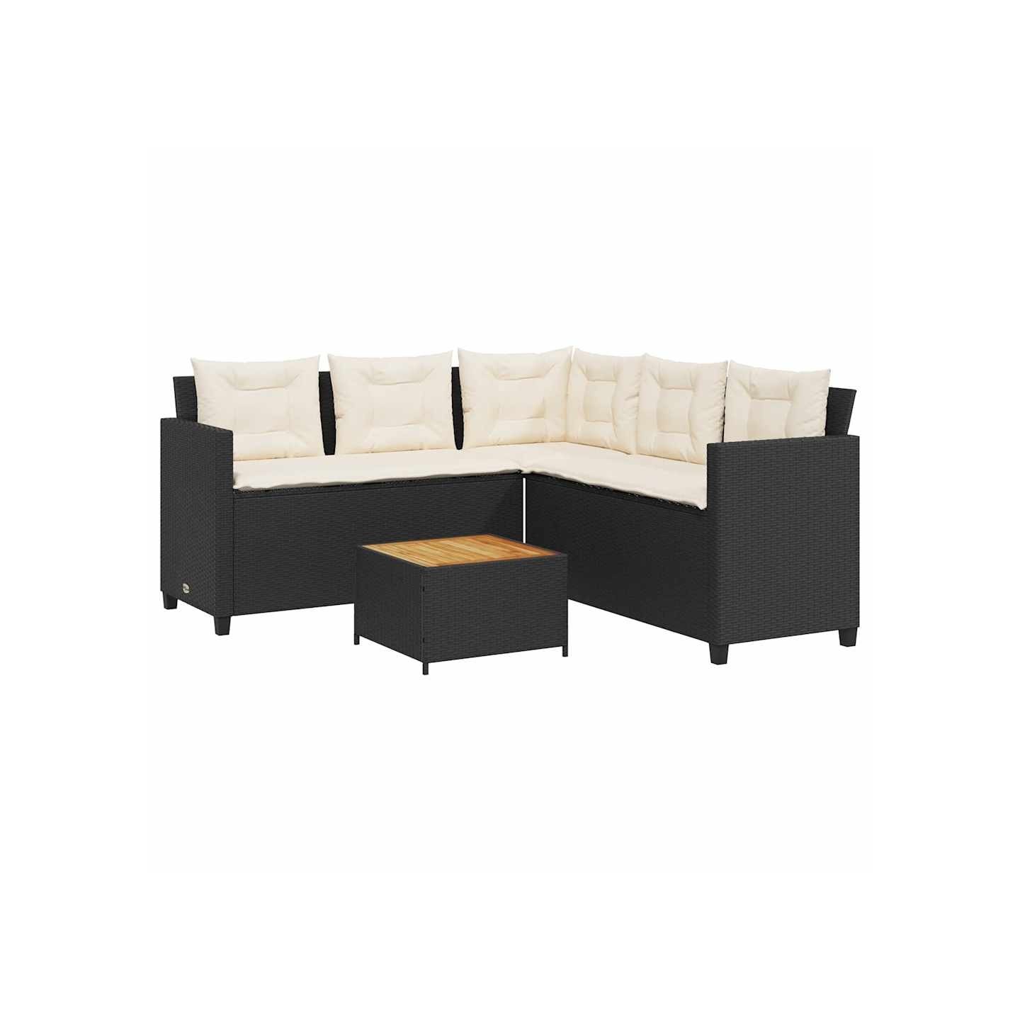 Canapé de jardin avec table et coussins en forme de L noir