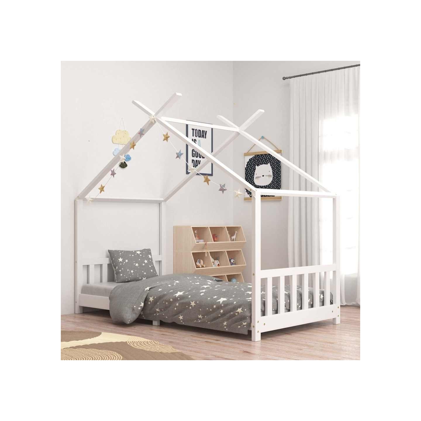 Cadre de lit d'enfant Blanc Bois de pin massif 90 x 200 cm