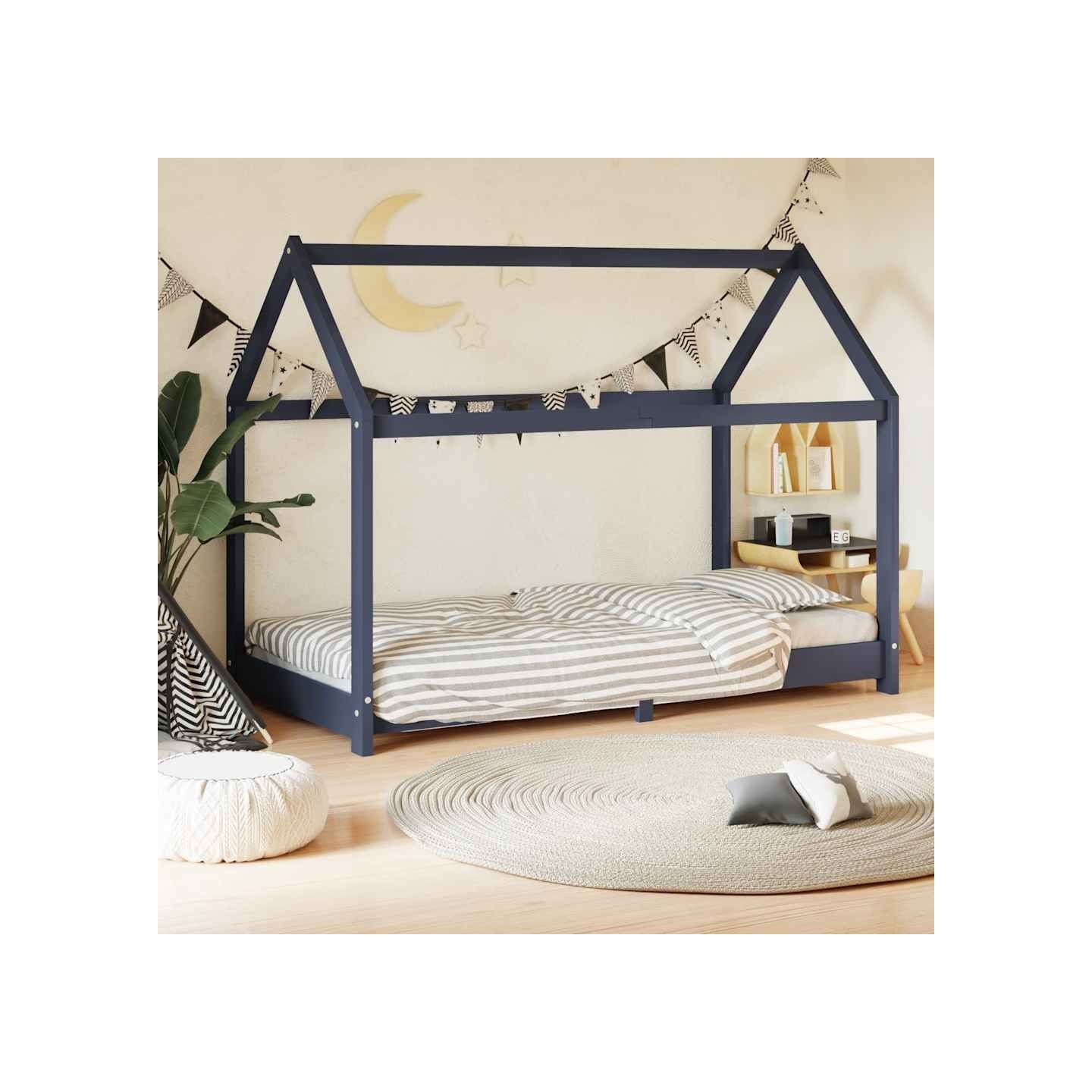 Cadre de lit d'enfant Gris Bois de pin massif 70x140 cm