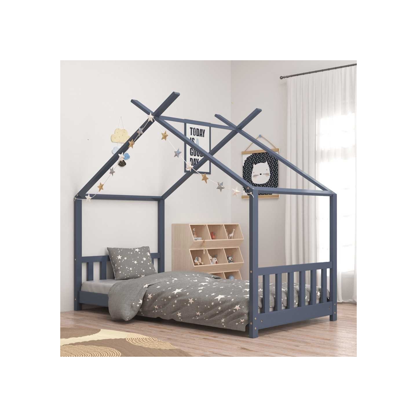 Cadre de lit d'enfant Gris Bois de pin massif 80x160 cm