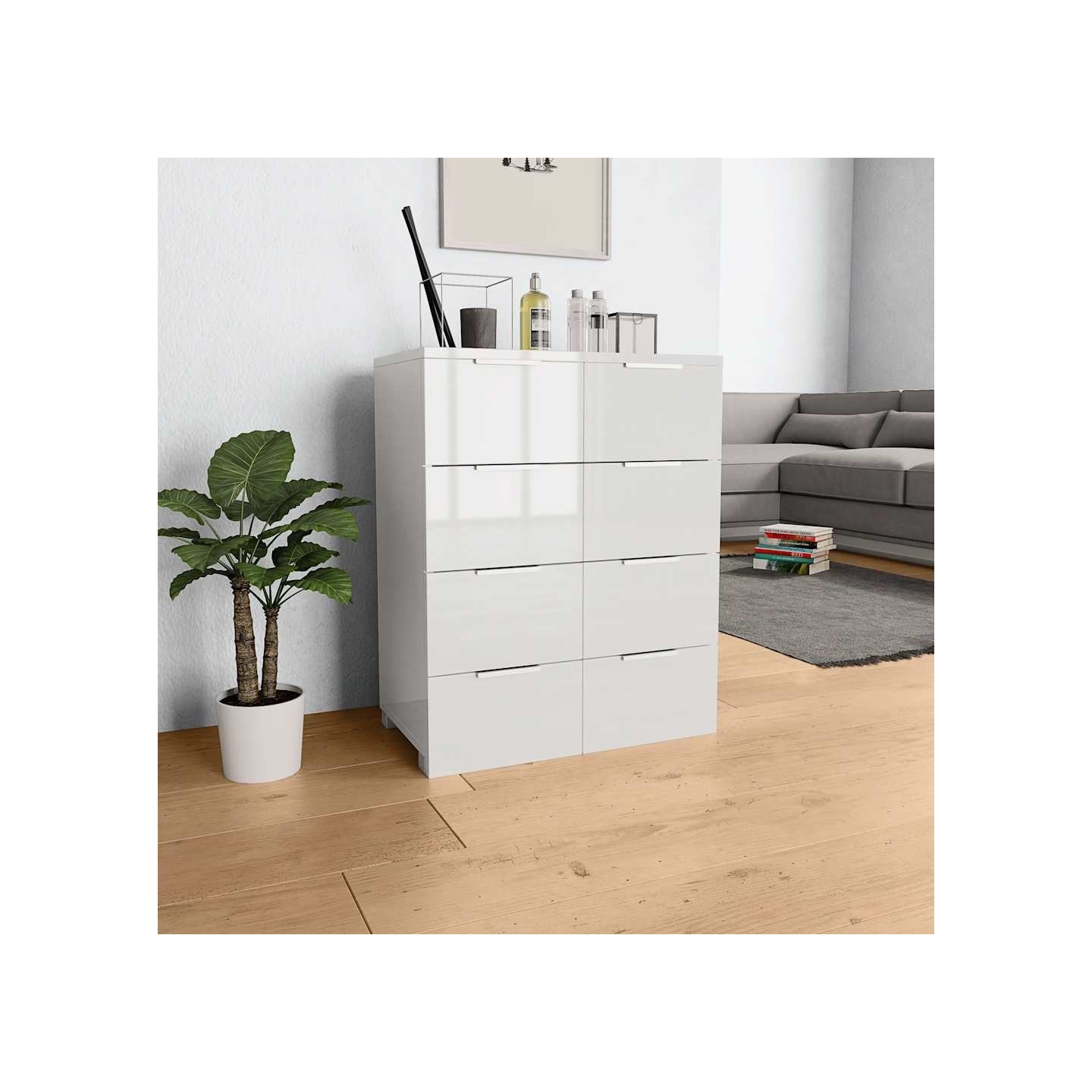 Buffet Blanc brillant 60x35x80 cm Bois d'ingénierie