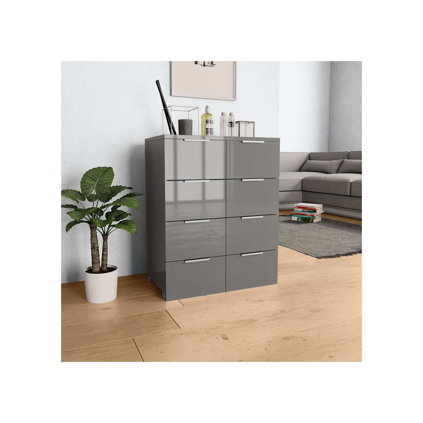 Buffet Gris brillant 60x35x80 cm Bois d'ingénierie