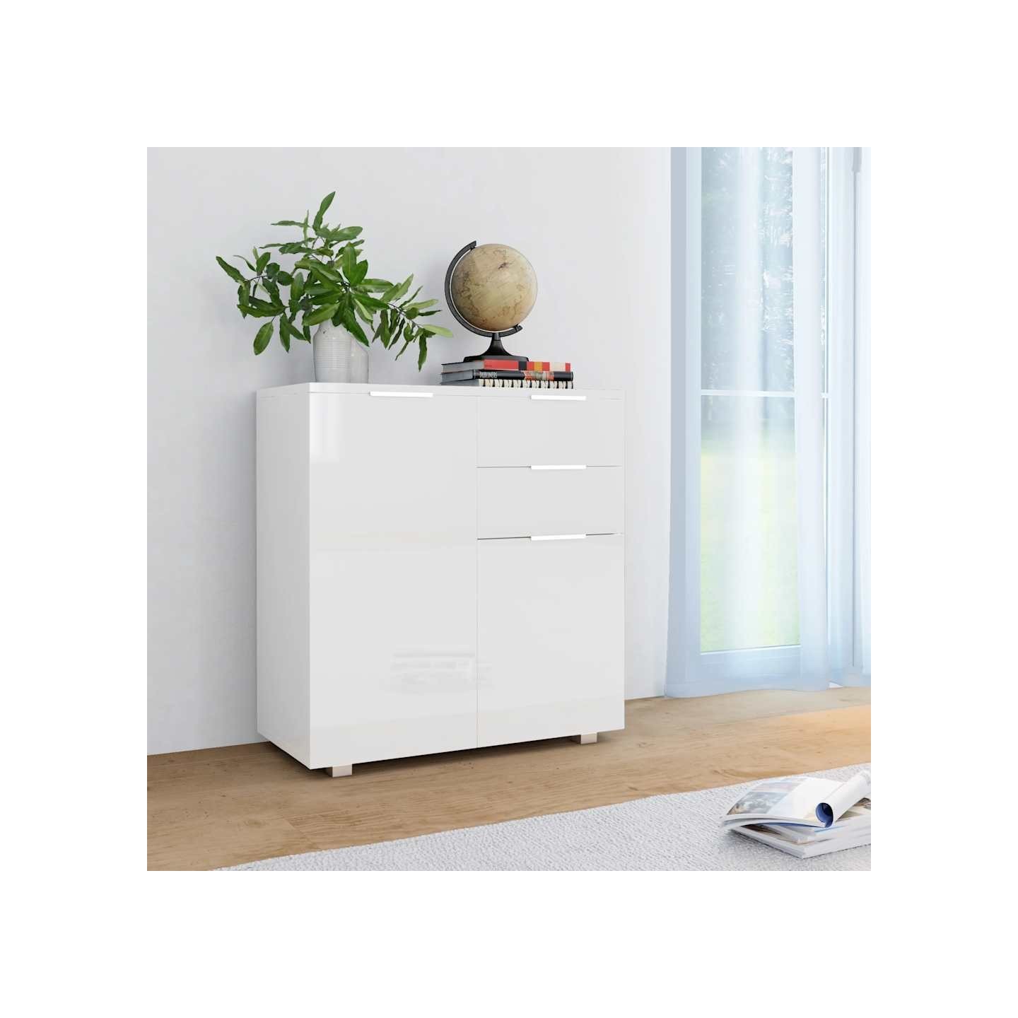 Buffet Blanc brillant 71 x 35 x 80 cm Bois d'ingénierie