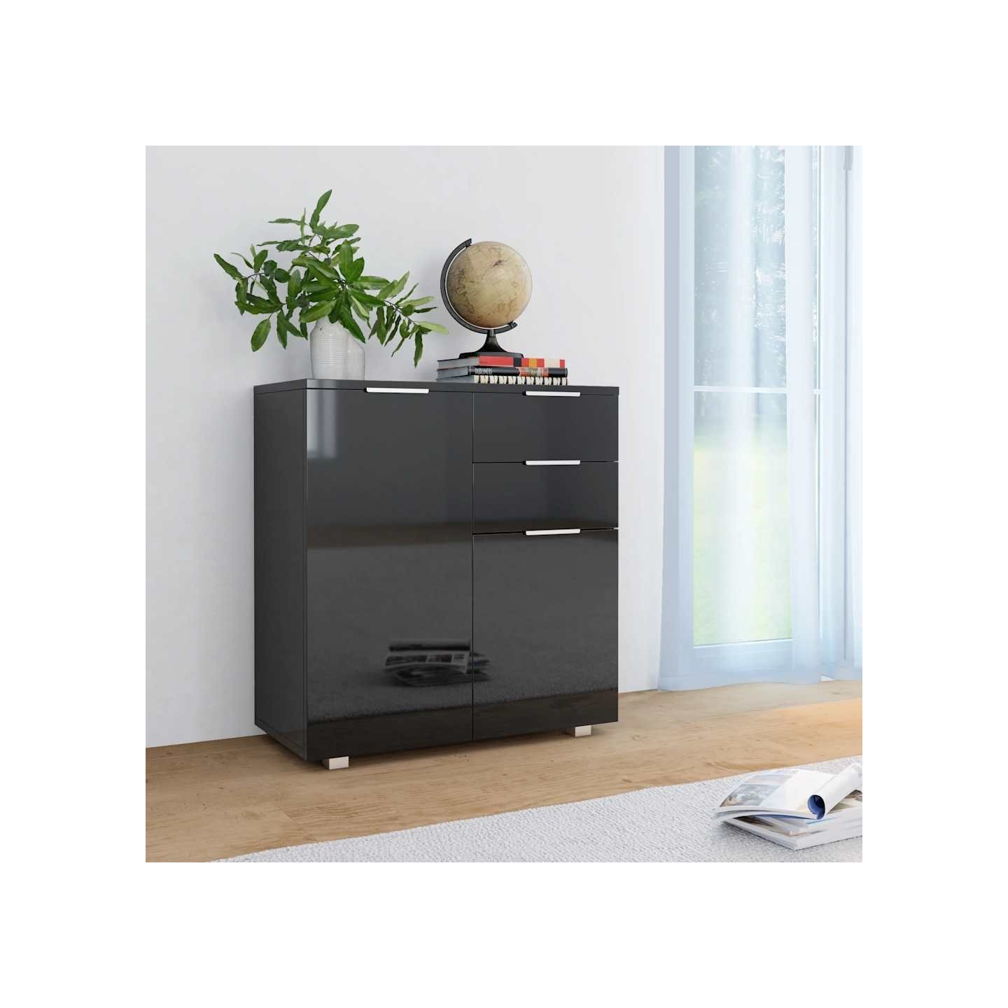 Buffet Noir brillant 71x35x80 cm Bois d'ingénierie