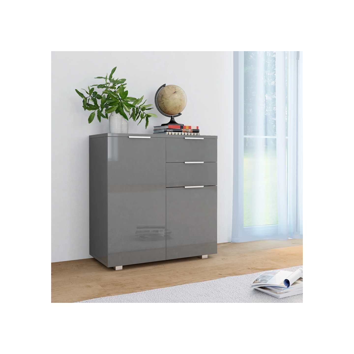 Buffet Gris brillant 71x35x80 cm Bois d'ingénierie