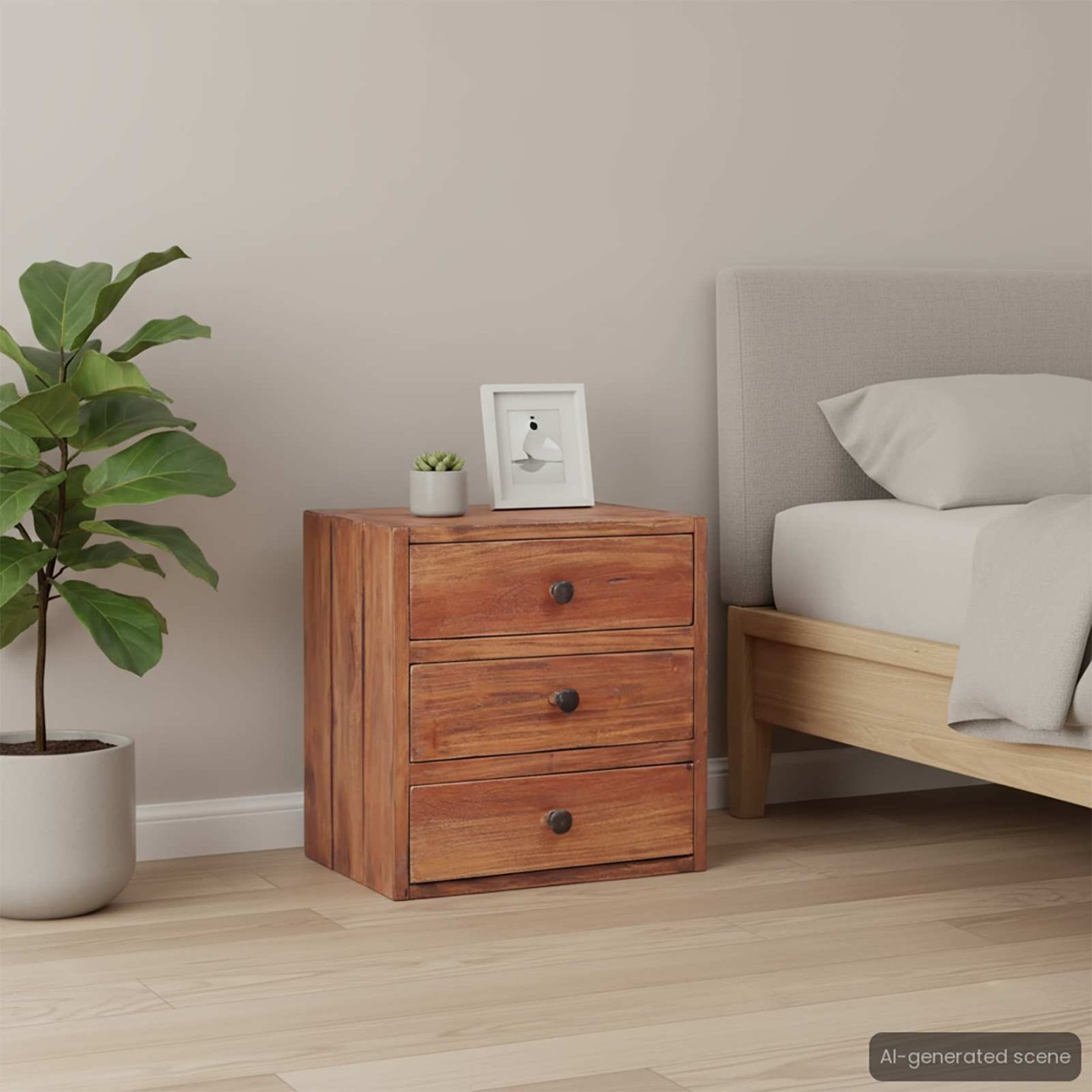Table de chevet avec 3 tiroirs 35x25x35 cm bois d'acajou massif