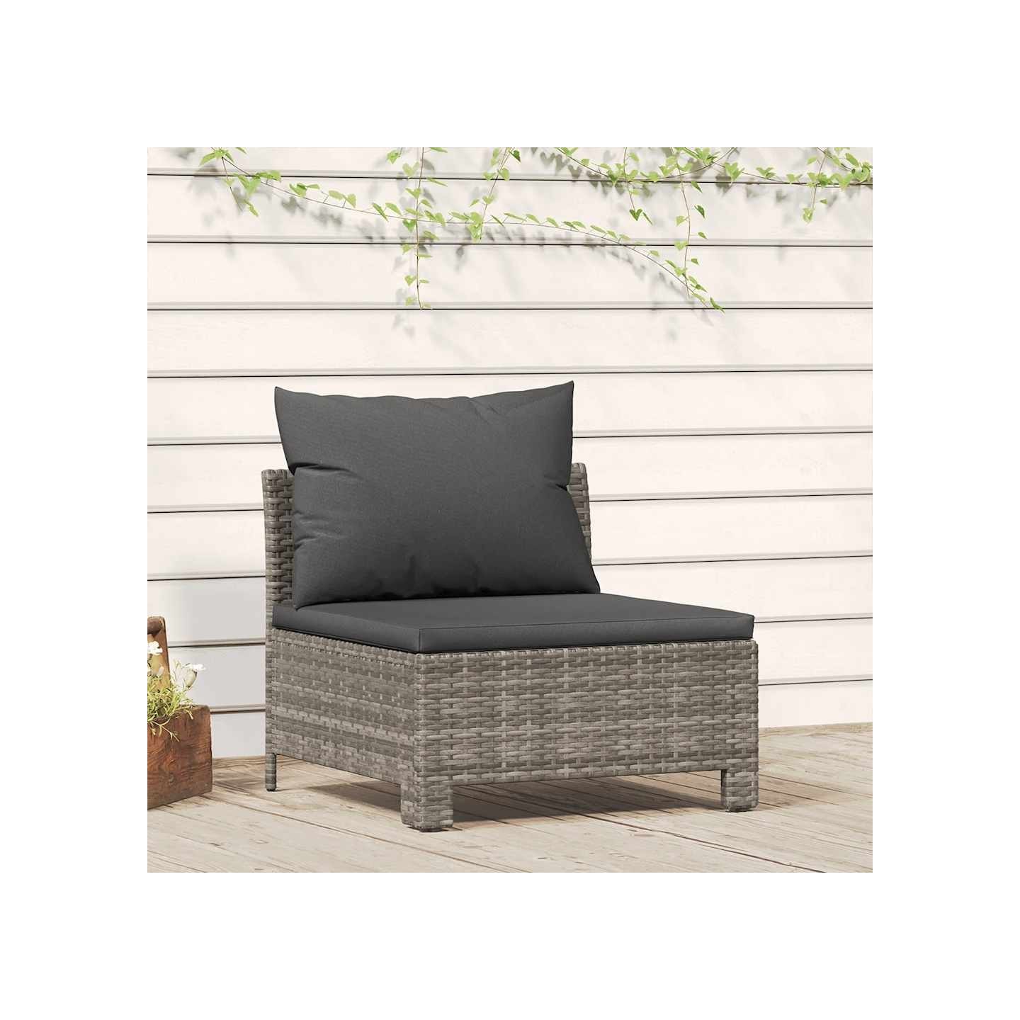 Canapé de jardin central avec coussin en polyrotin gris