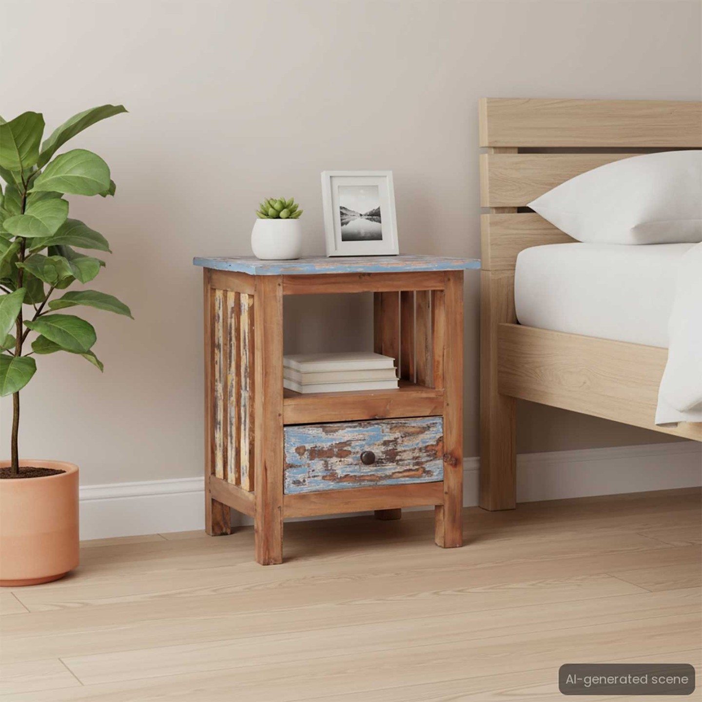 Table de chevet 41x30x50 cm bois d'acajou massif